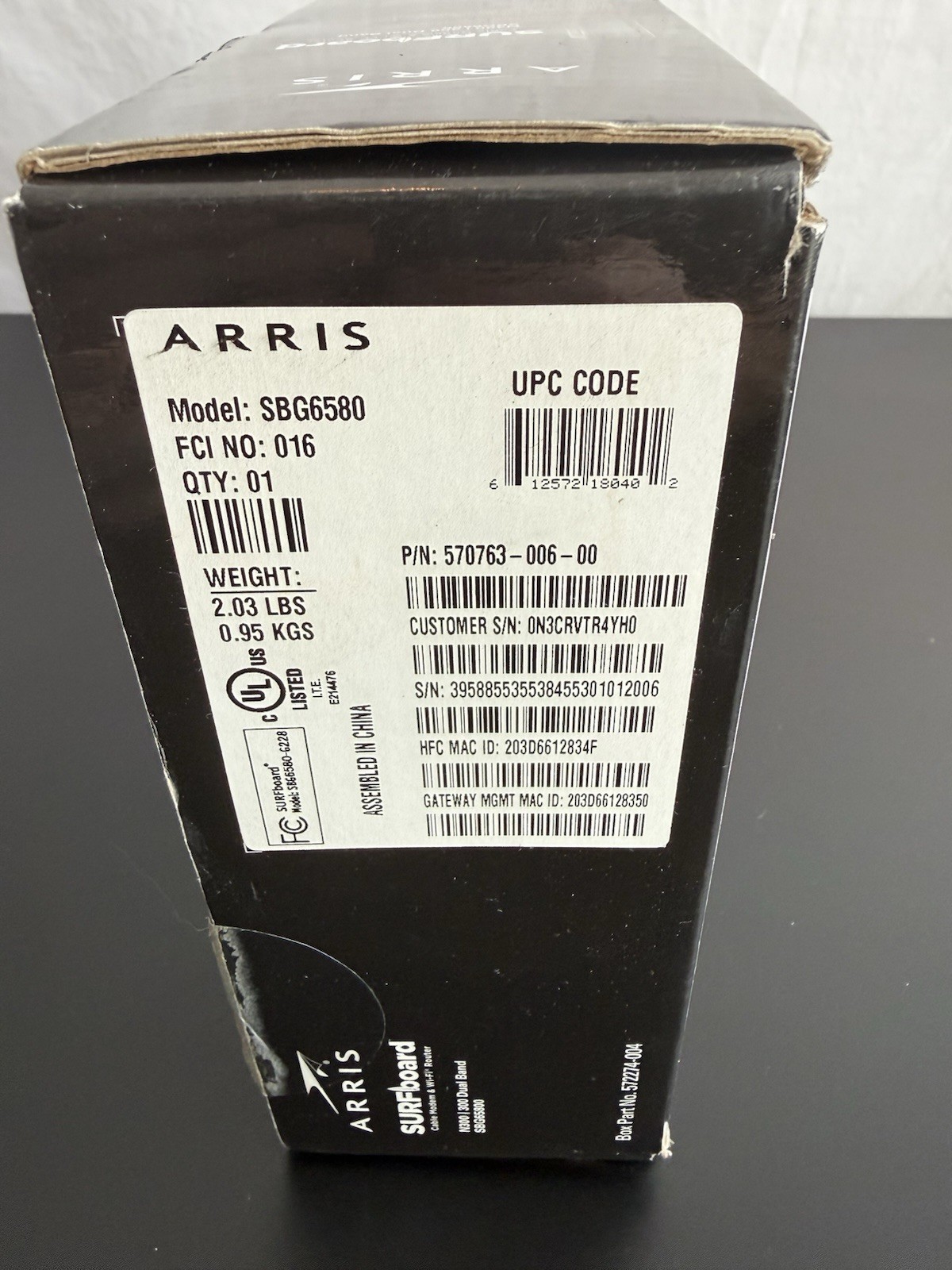 Motorola ARRIS SURFboard SBG6580 DOCSIS 3.0 Cable Modem Wi-Fi Router New (Open)