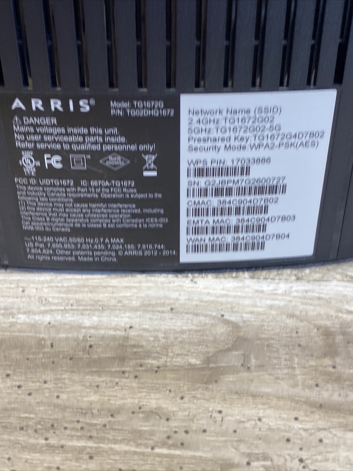Arris TG1672G Touchstone Telephony Gateway WIFI (2.5GHz – 5.0GHz) 4 Port Modem