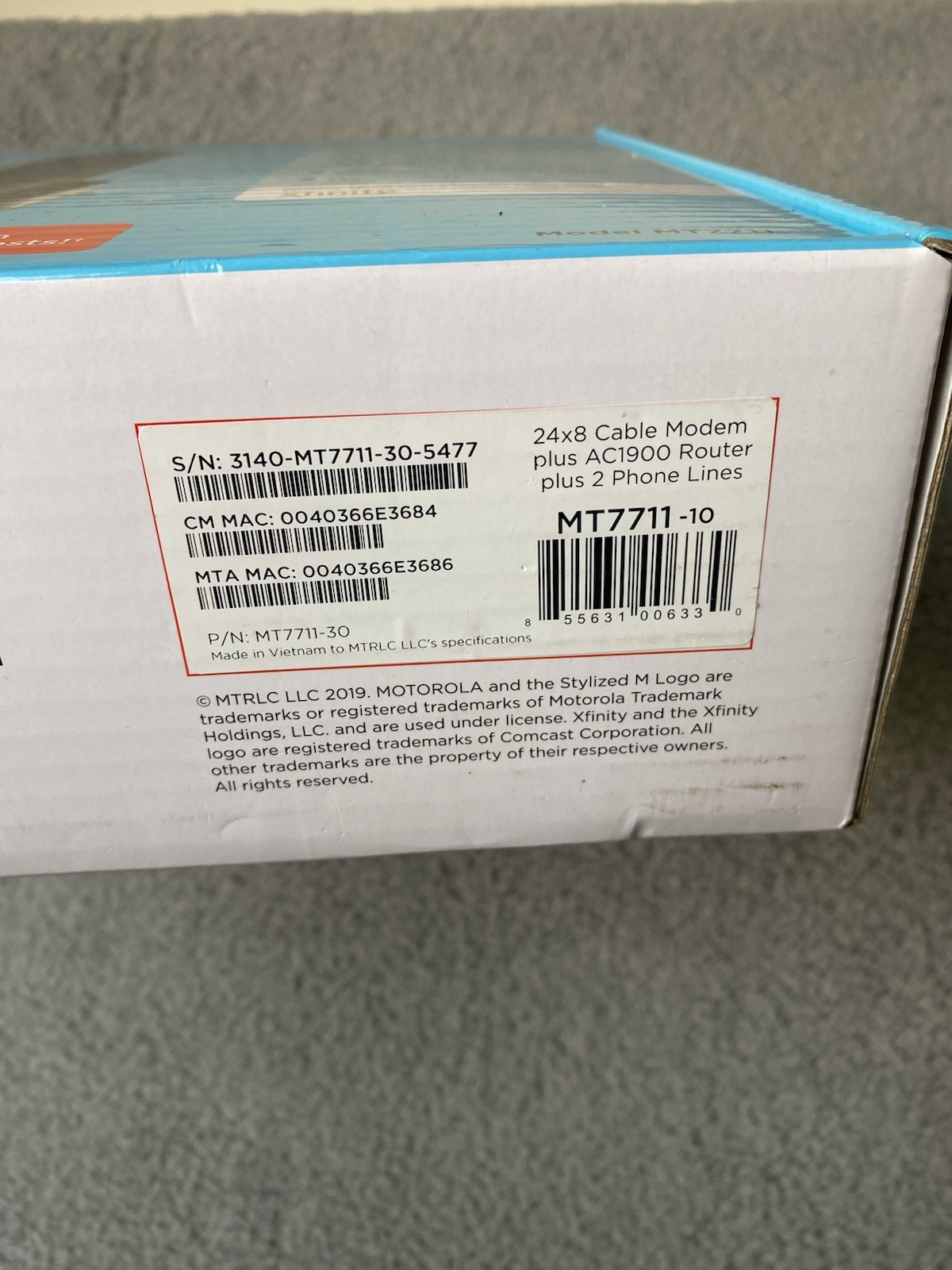 Motorola 24×8 Cable Modem, AC1900 WiFi Router, 2Phone Line Xfinity MT7711 TESTED