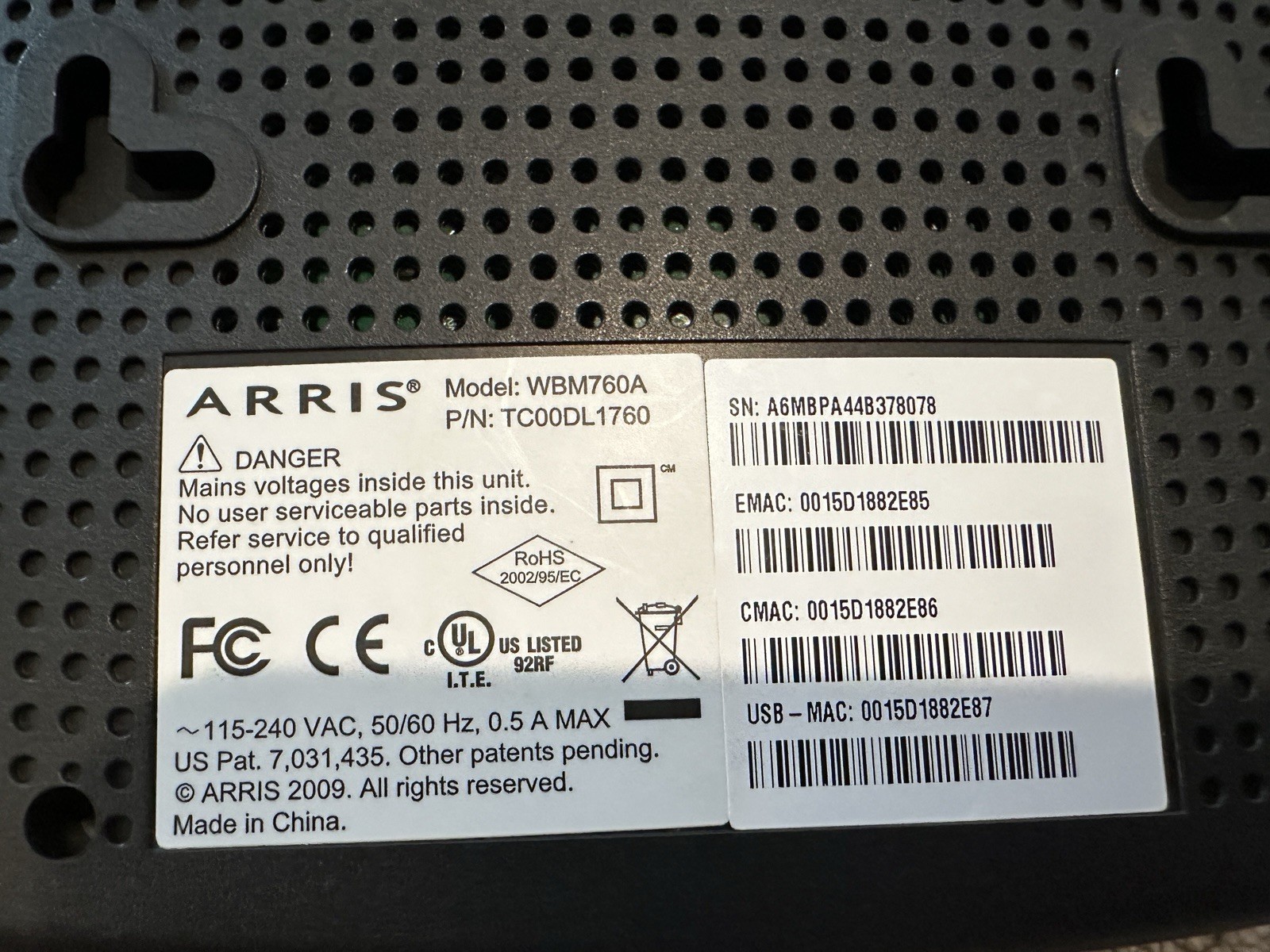 Arris WBM760A DOCSIS 3.0 Cable Modem