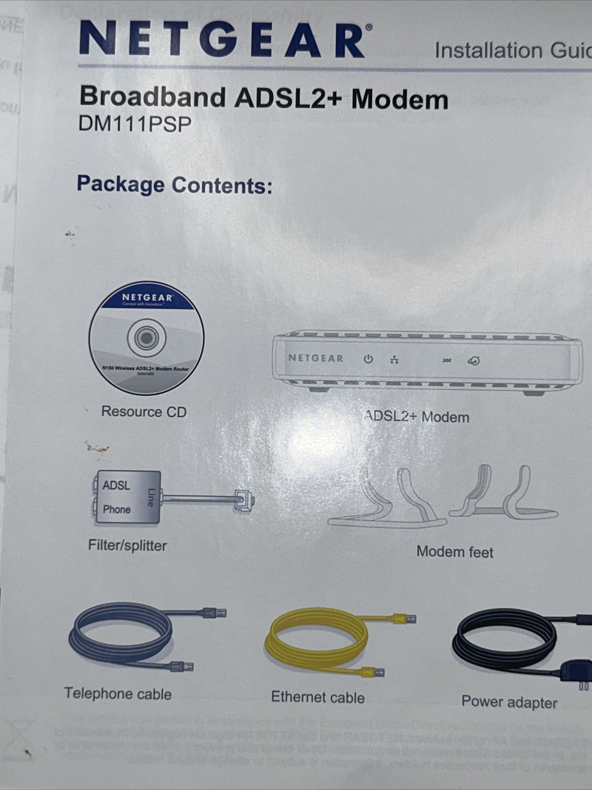 Netgear DSL Broadband , DM111PSP, ADSL2+ Modem Missing CD