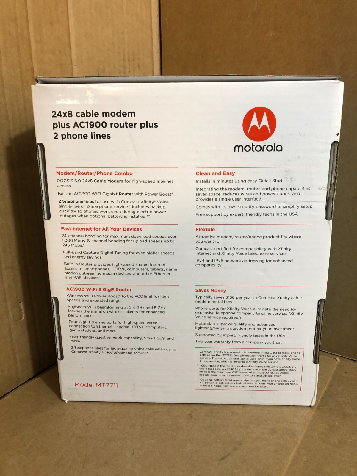 Motorola 24X8 Cable Modem Plus AC1900 Wi-Fi Router plus Voice**
