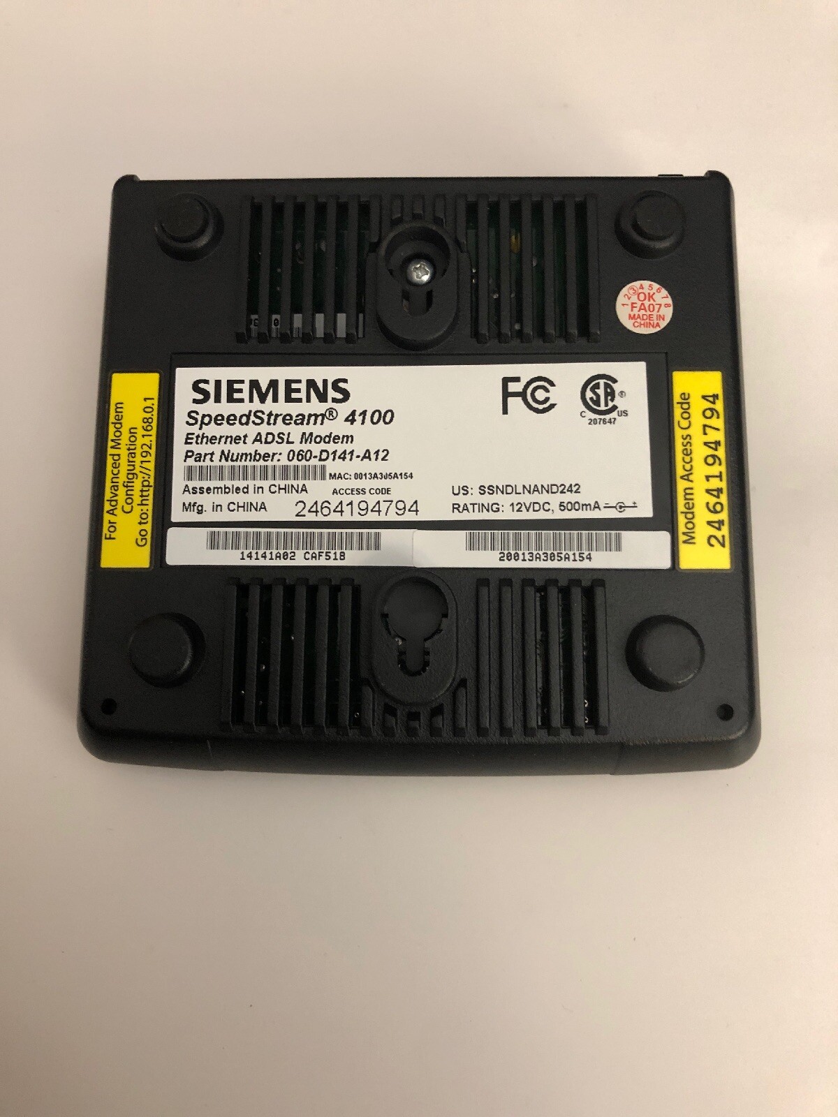 Siemens SpeedStream 4100 Ethernet ADSL Modem Part No. 060-D141-A12 Ships N 24h