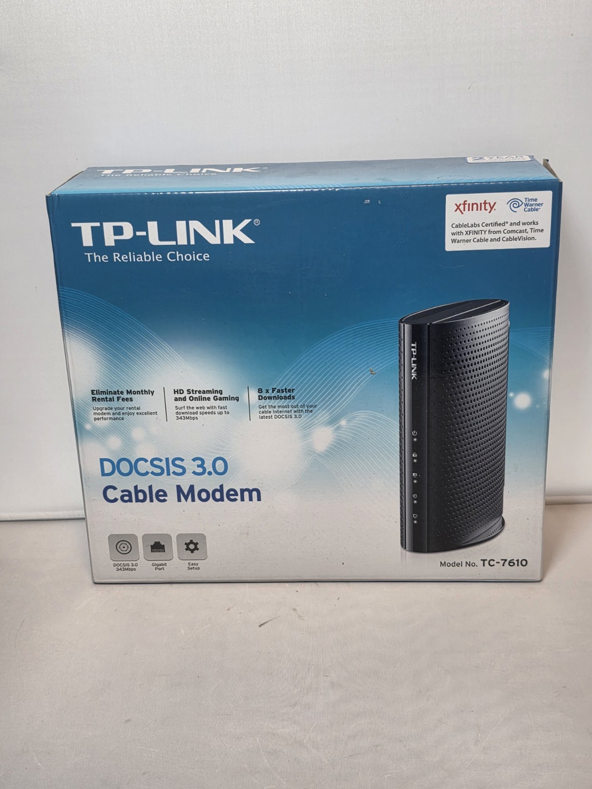 TP-Link TC-7610 DOCSIS 3.0 Cable Modem with Power Adapter – Xfinity Spectrum Cox