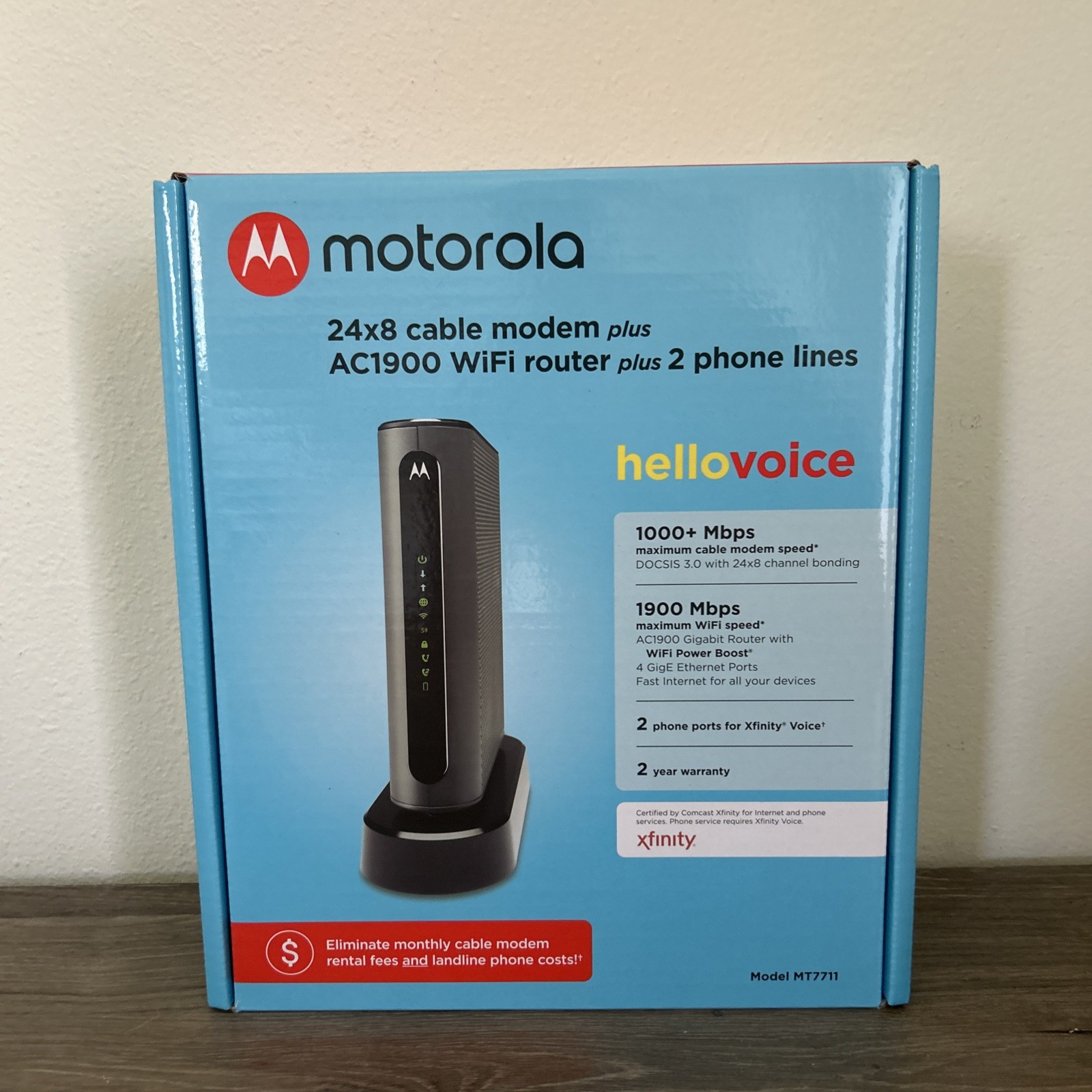 Motorola 24×8 Cable Modem + AC1900 WiFi Router + 2 Phone Line — EXCELLENT SHAPE