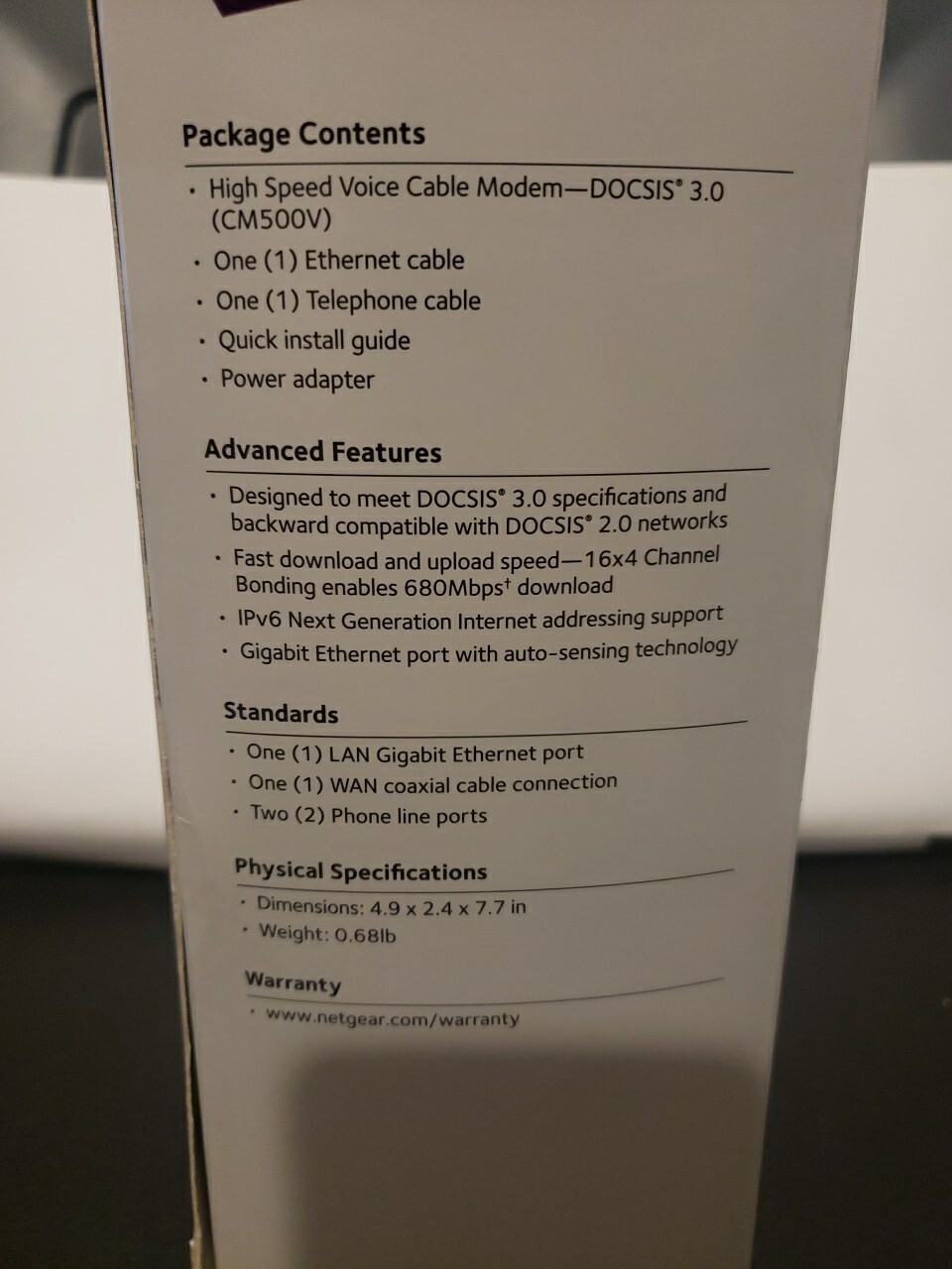 Netgear CM500V 16×4 DOCSIS 3.0 680Mbps High Speed Cable Modem Internet and Voice