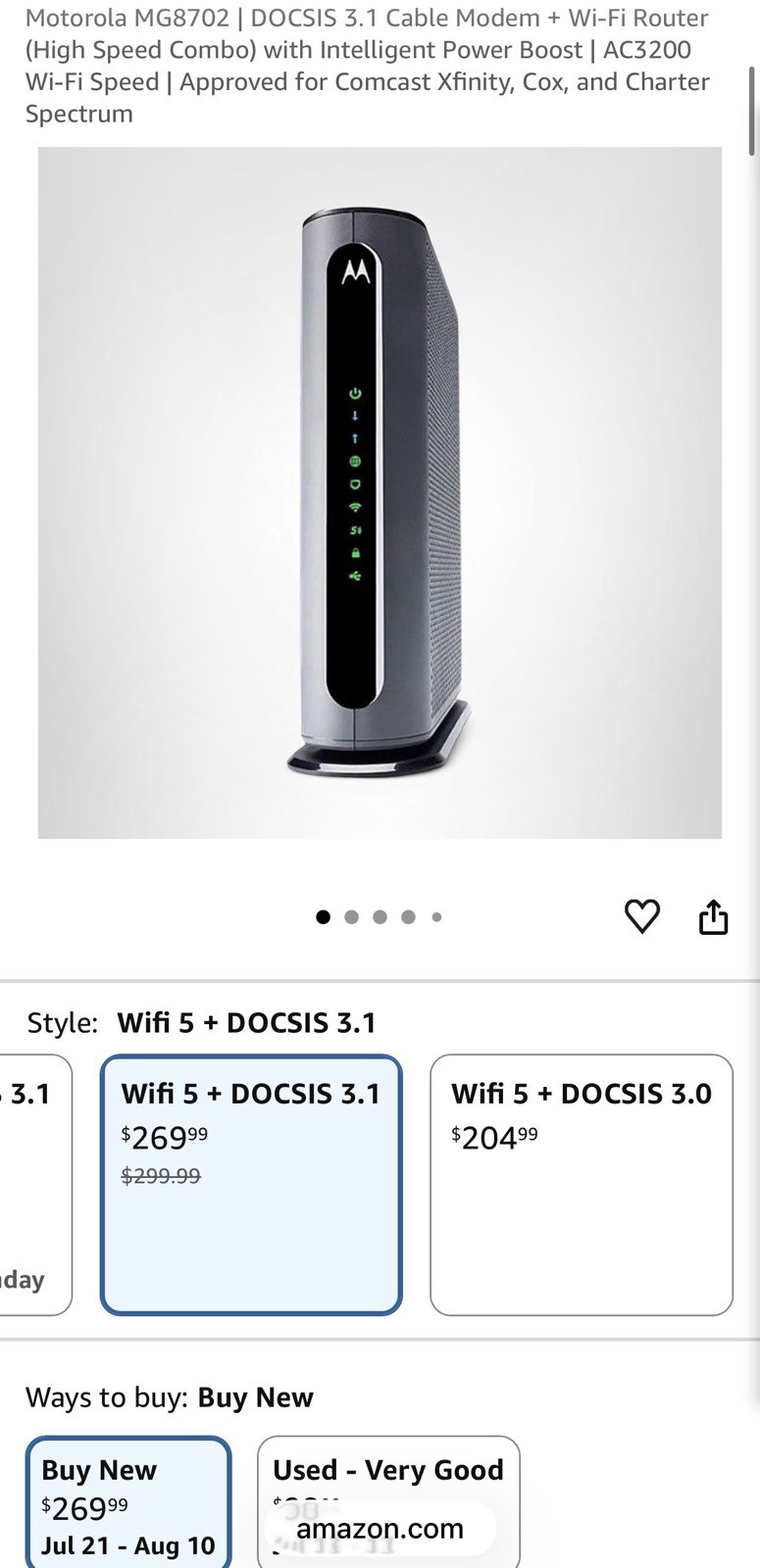 Motorola MG8702 | DOCSIS 3.1 Cable Modem + Wi-Fi Router (High Speed Black
