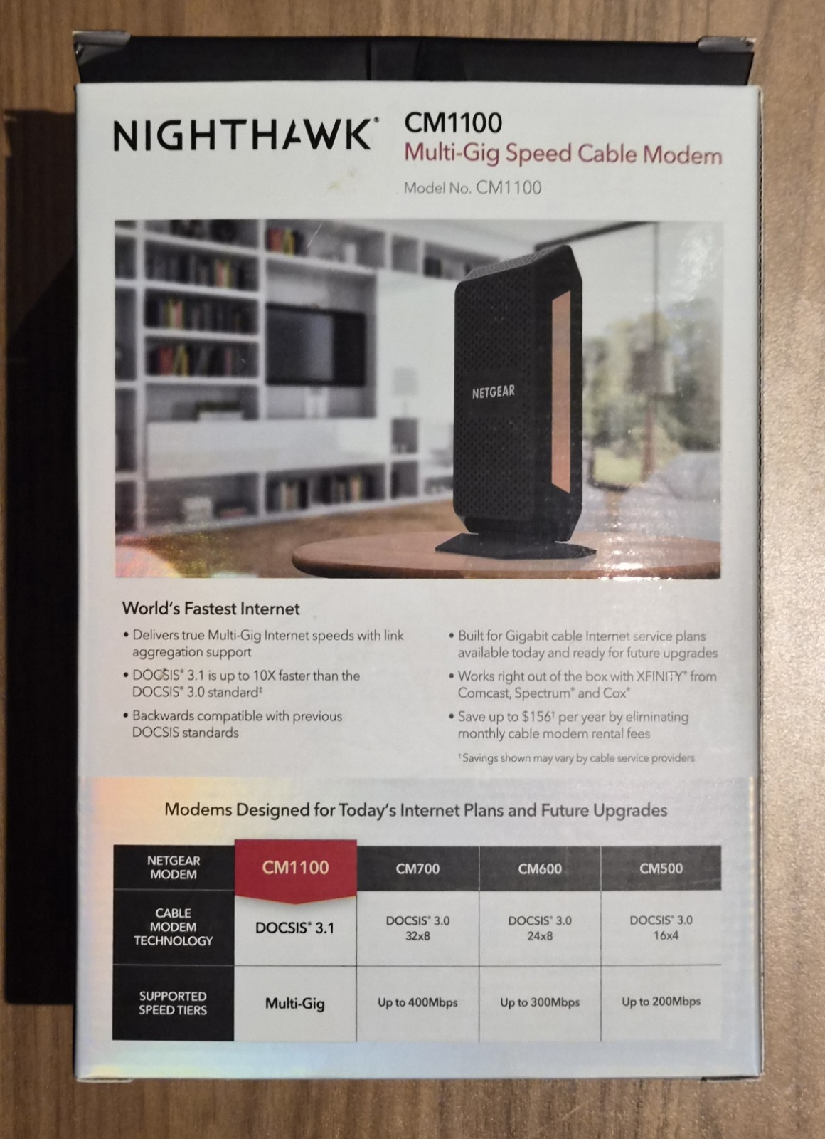 Netgear CM1100 DOCSIS 3.1 Multi-Gig Cable Modem w/ Power and Ethernet Cables