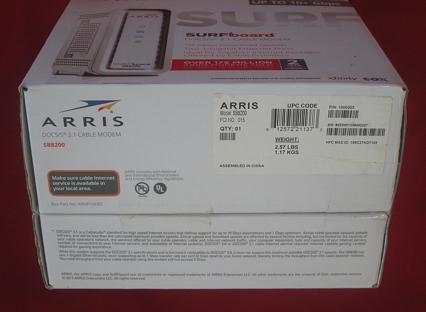 New in Sealed Box ARRIS SURFboard – SB8200 – DOCSIS 3.1 10 Gbps – Cable Modem