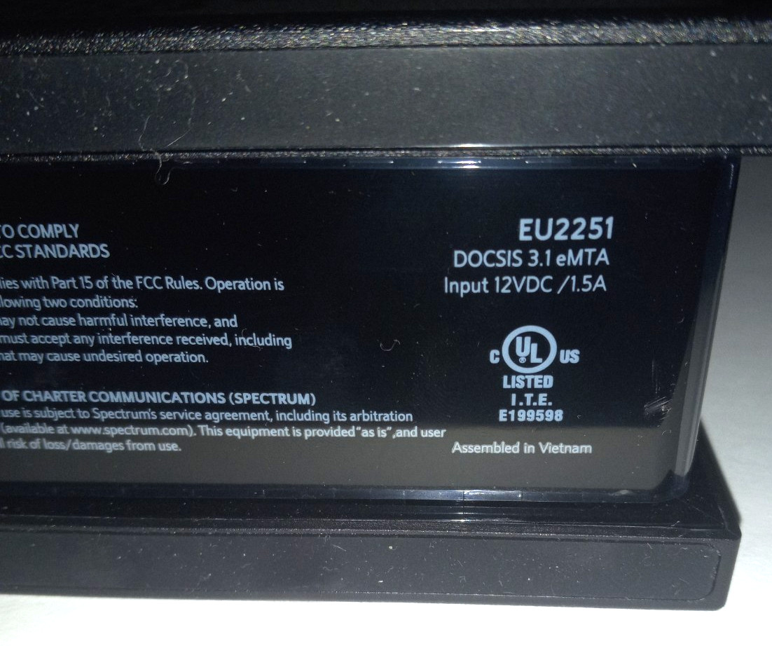 Hitron Cable Modem Model EU2251 DOCSIS 3.1 eMTA Tested WORKS