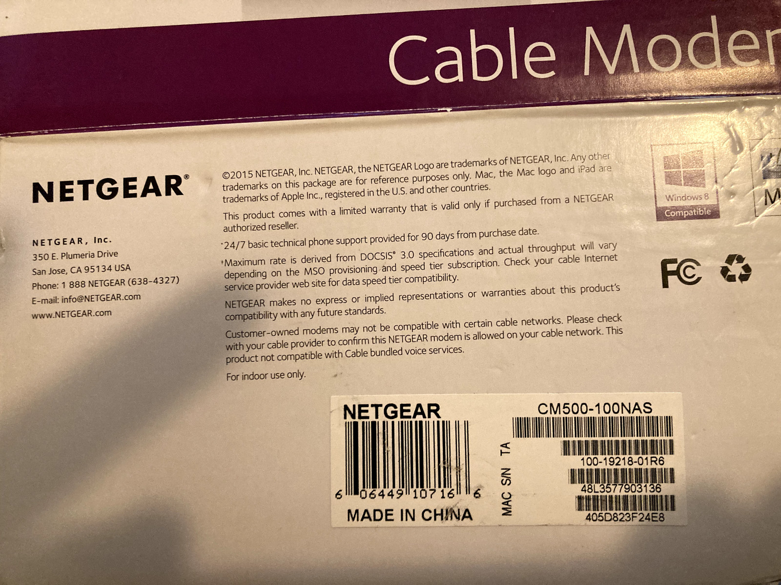 Netgear CM500 Cable Modem 680+- Mbps DOCSIS 3.0 Fast Web Internet Access