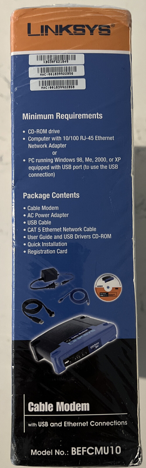 New Linksys BEFCMU10 USB/Ethernet Cable Modem, AC, cables
