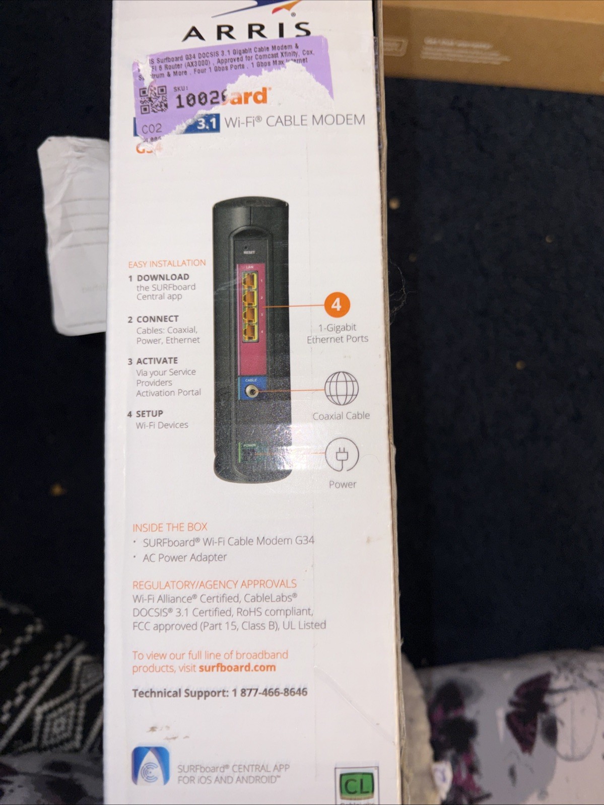 ARRIS G34 AX3000 WiFi 2.4GHz Surfboard Cable Modem, 4 Gbps, 4 Ports