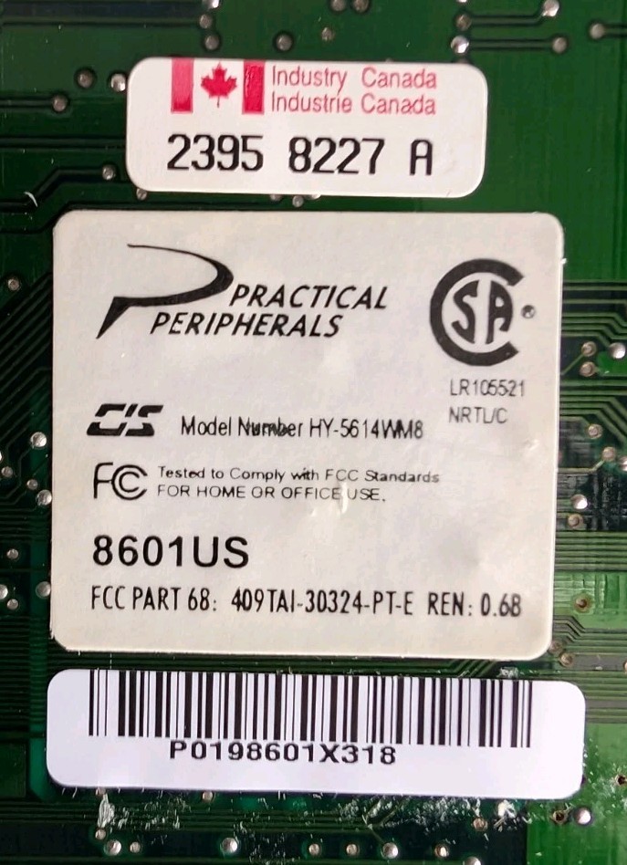 Practical Peripherals 8601US ISA 56K Internal Modem HY-5614WM8
