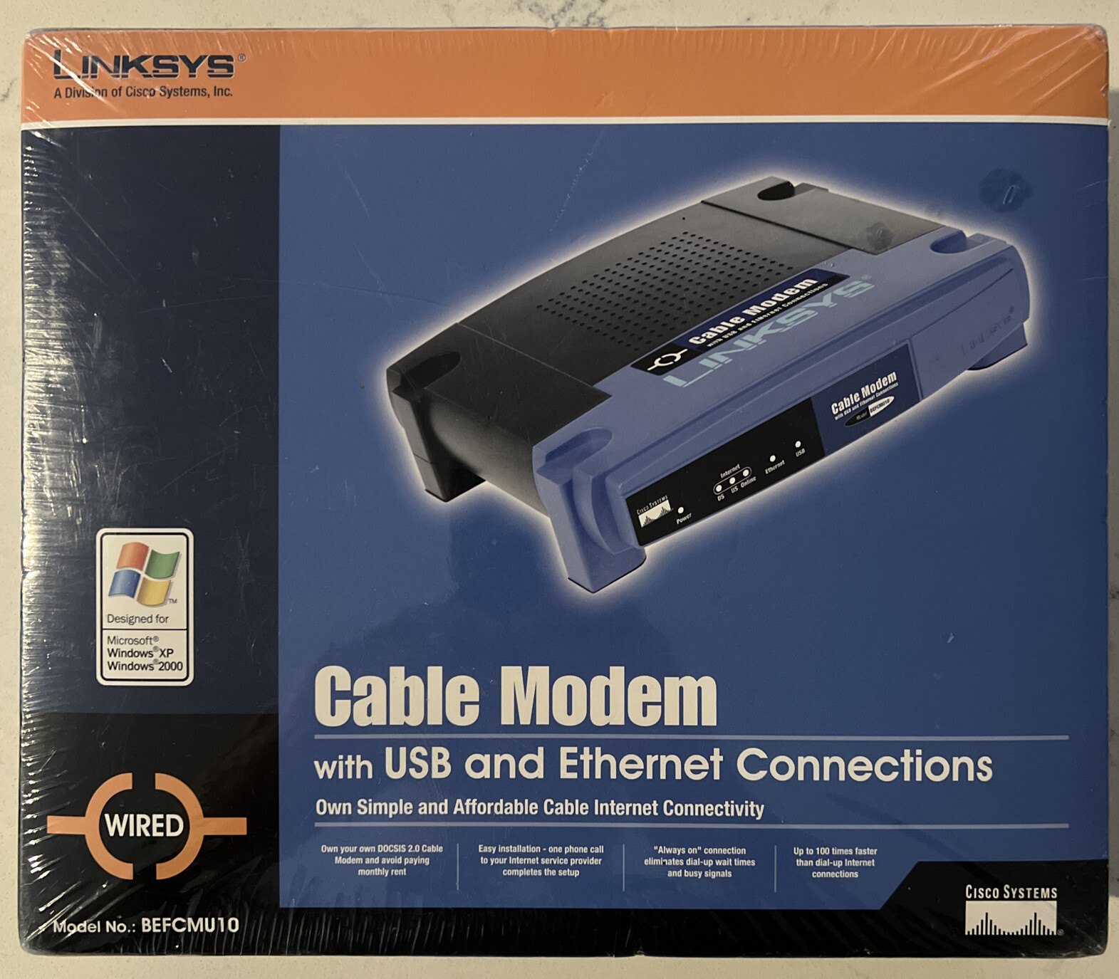 New Linksys BEFCMU10 USB/Ethernet Cable Modem, AC, cables