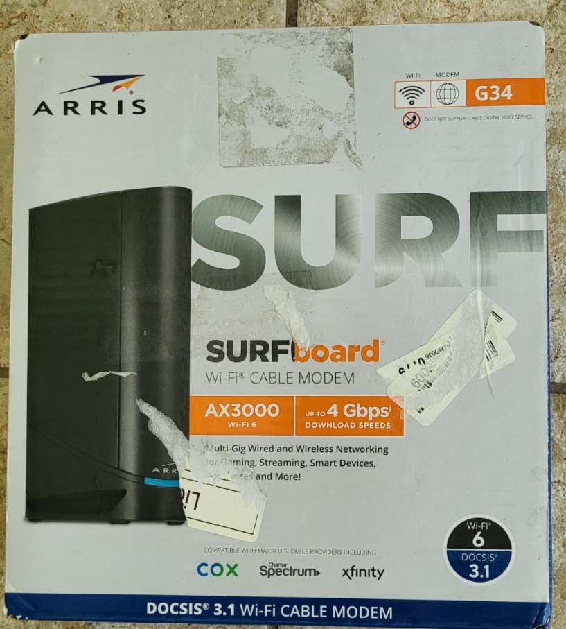 ARRIS SURFboard G34 DOCSIS 3.1 Wi-Fi 6 Cable Modem AX3000 Great Condition
