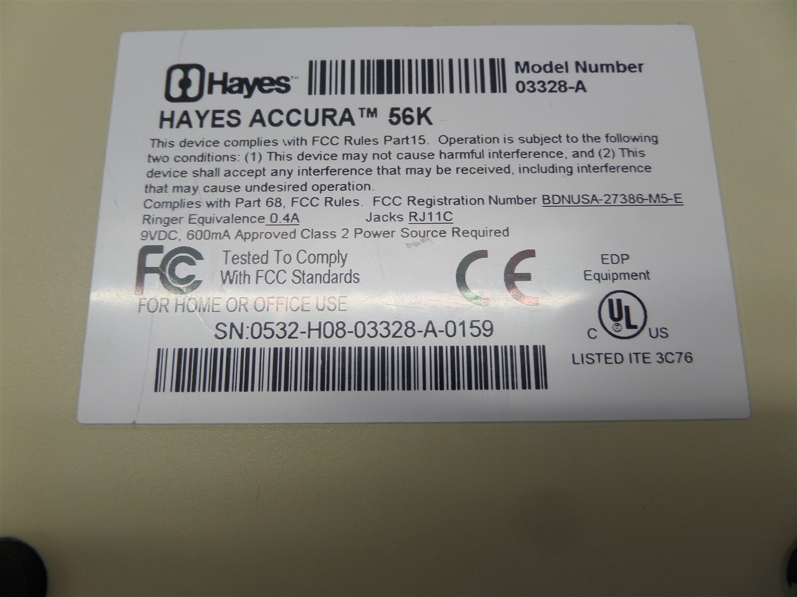 Hayes Accura 56K Fax Modem 03328-A