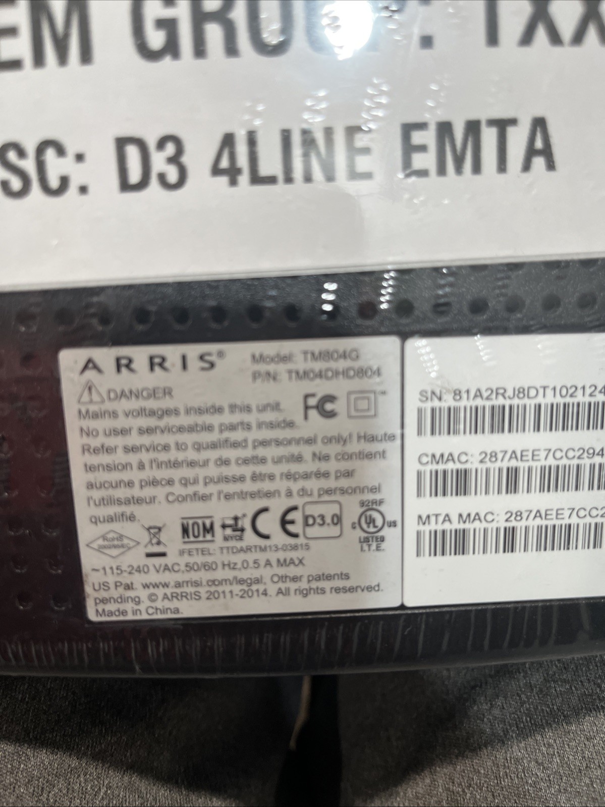 ARRIS TM804G VoIP Telephony Modem – W/ Power Adapter