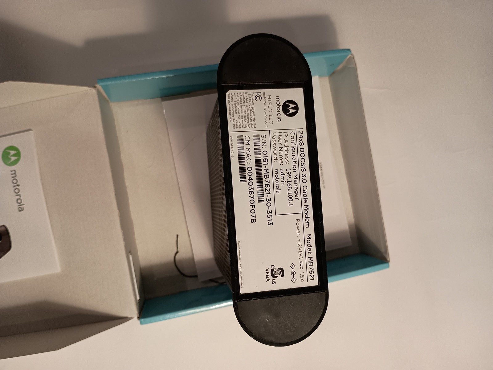 Motorola Cable Modem 24×8 Model MB7621 DOCSSIS 3.0, 1,000+Mbps, Working