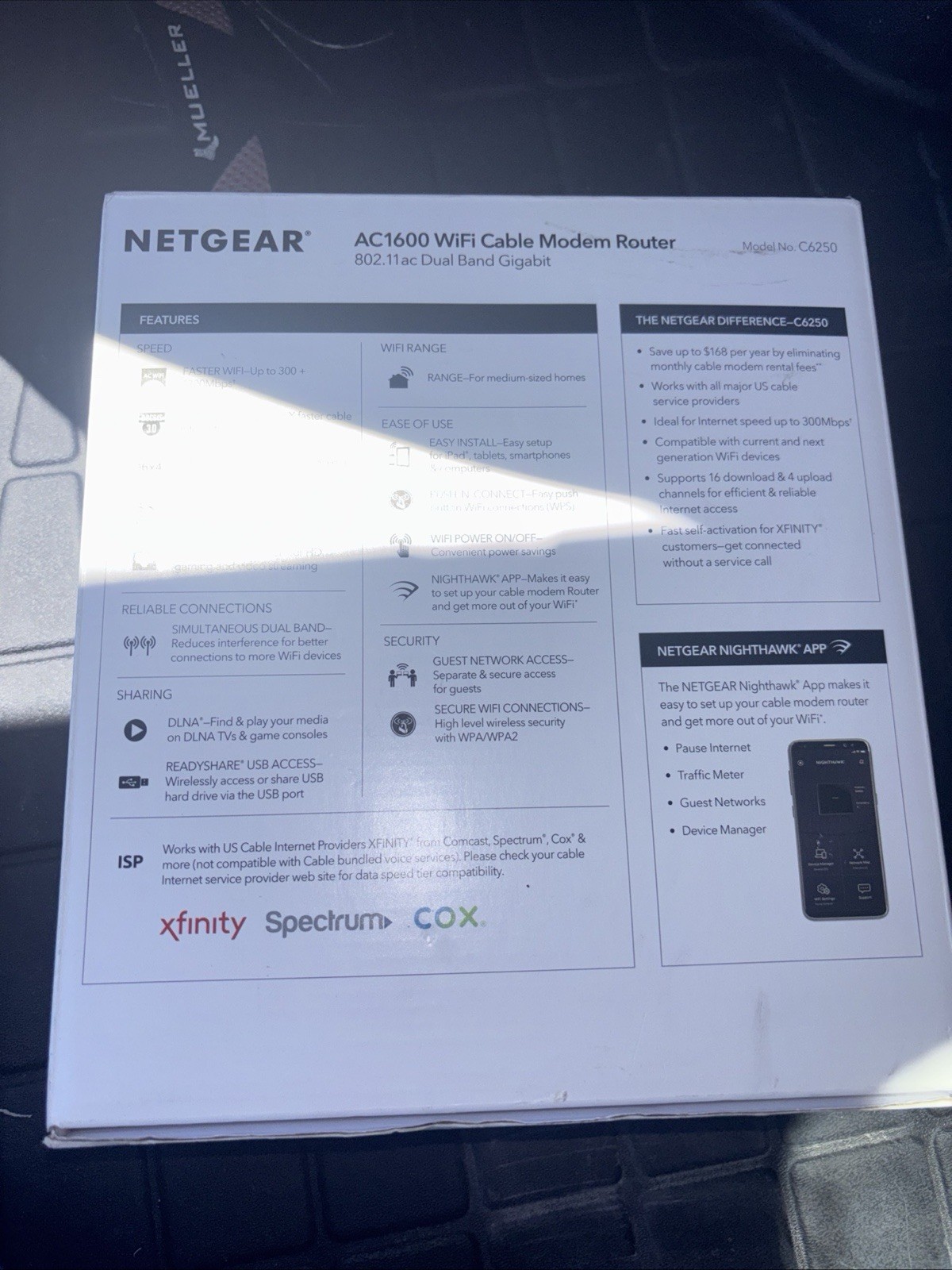 💥NETGEAR AC1600 Wifi Cable Modem Router C6250 – Black New Sealed-FREE SHIP