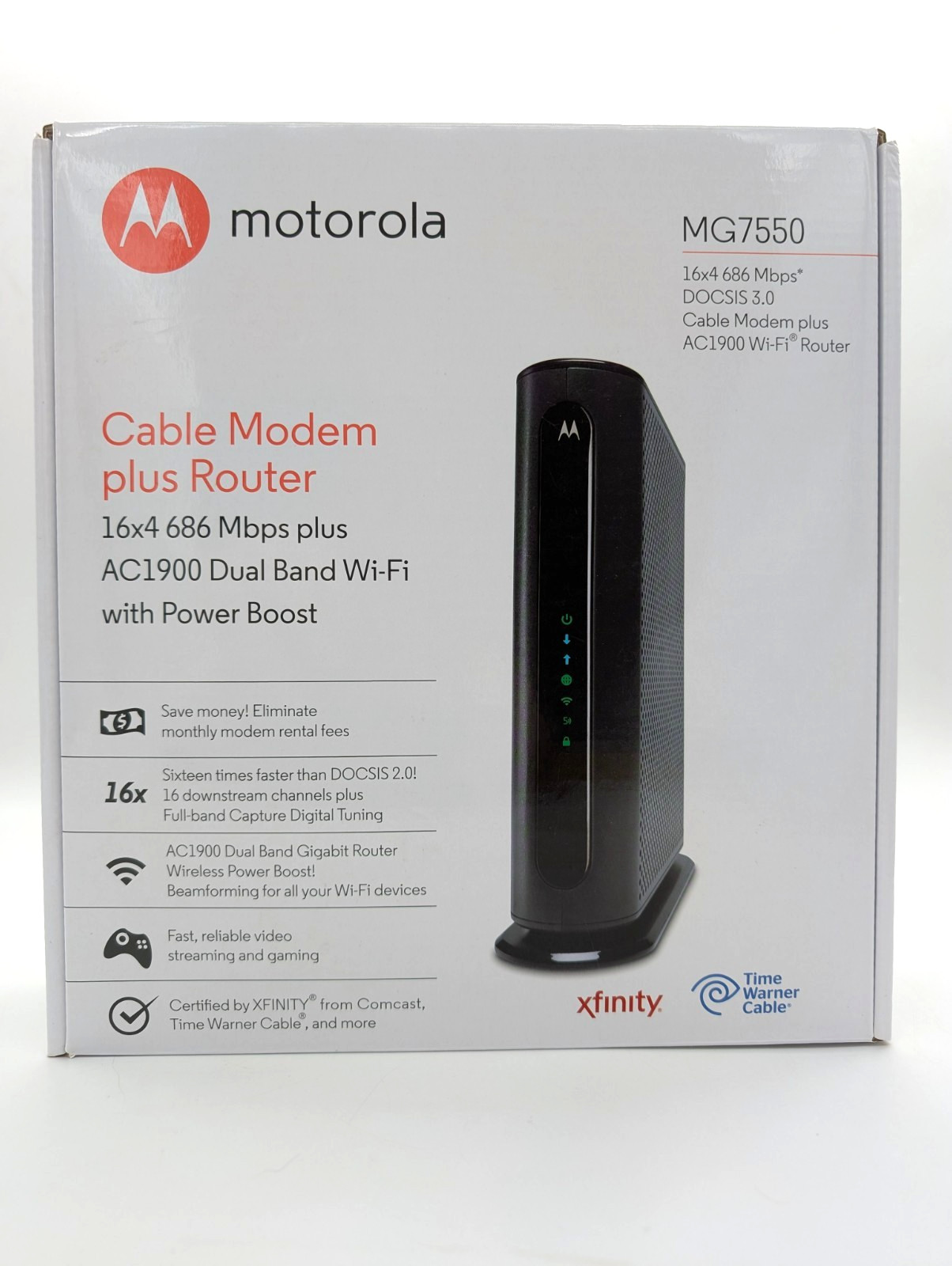 Motorola MG7550 16×4 Cable Modem Plus AC1900 Dual Band WiFi Router DOCSIS 3.0