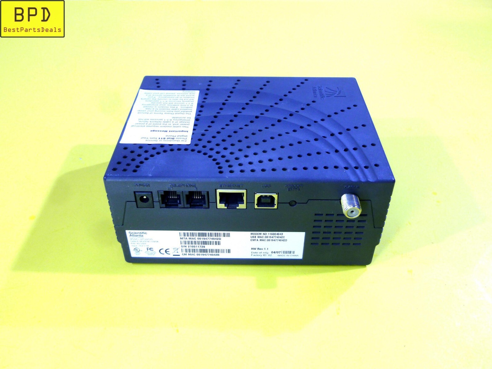 VOIP Cable Modem Scientific Atlanta/Cisco (Modem Only) 4013088 – DPC2203C