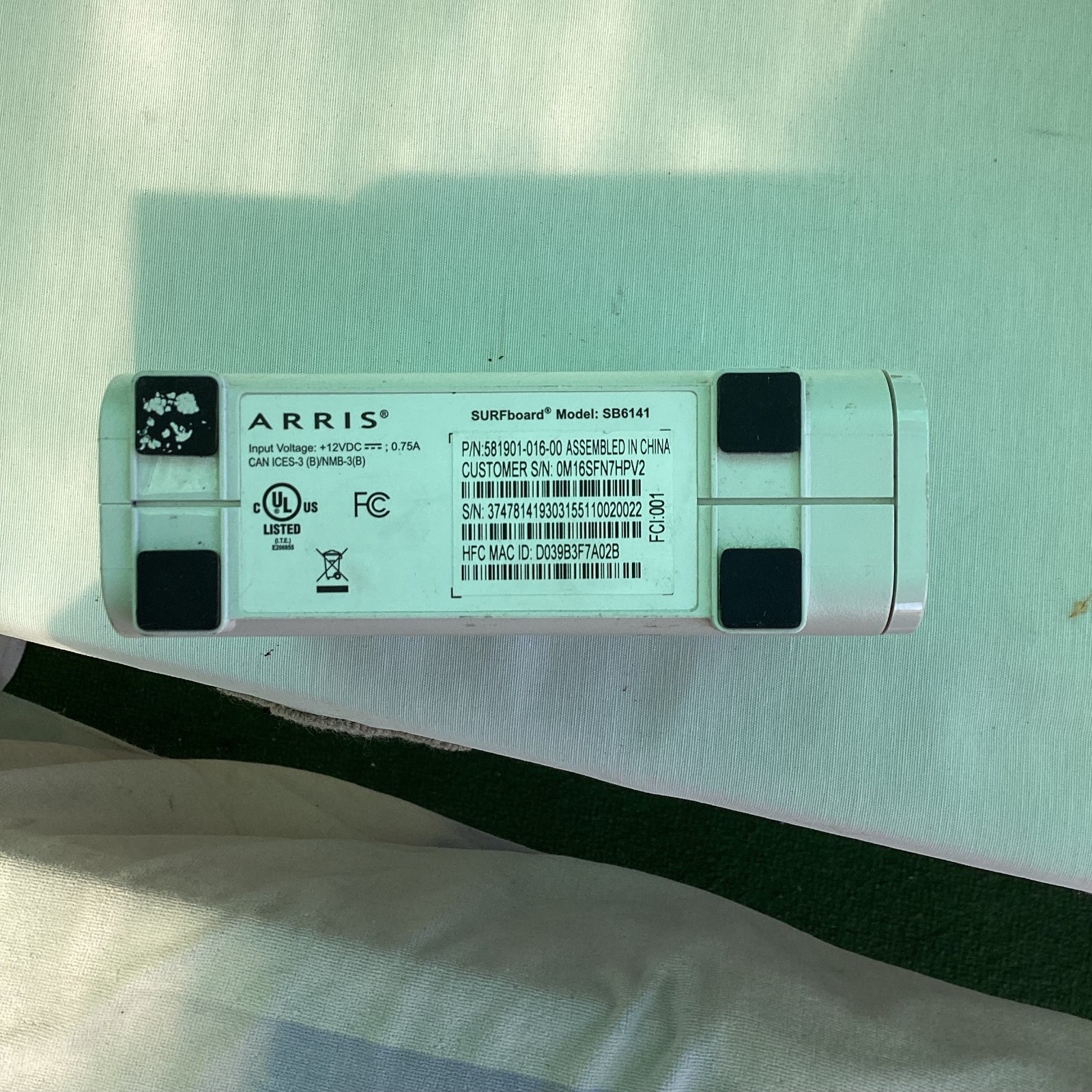 Arris Surfboard SB6141 Tested w/ Power Cable