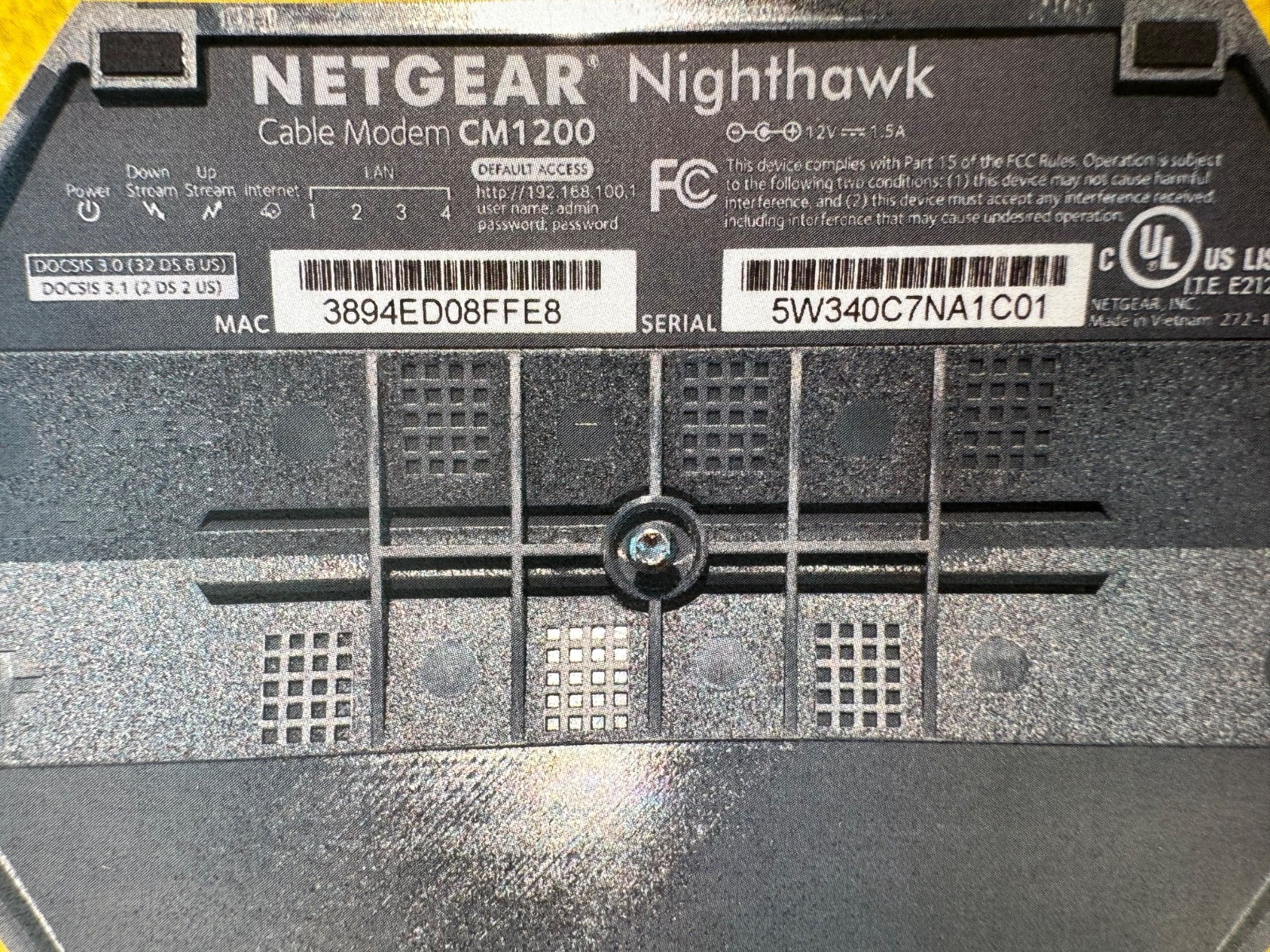 NETGEAR Nighthawk CM1200-100NAS DOCSIS 3.1 Cable Modem – USED