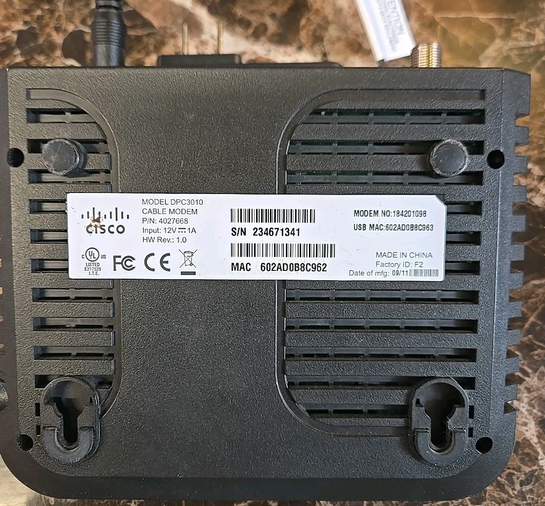 Cisco DPC3010 Cable Modem With Power Cord Black – Works!