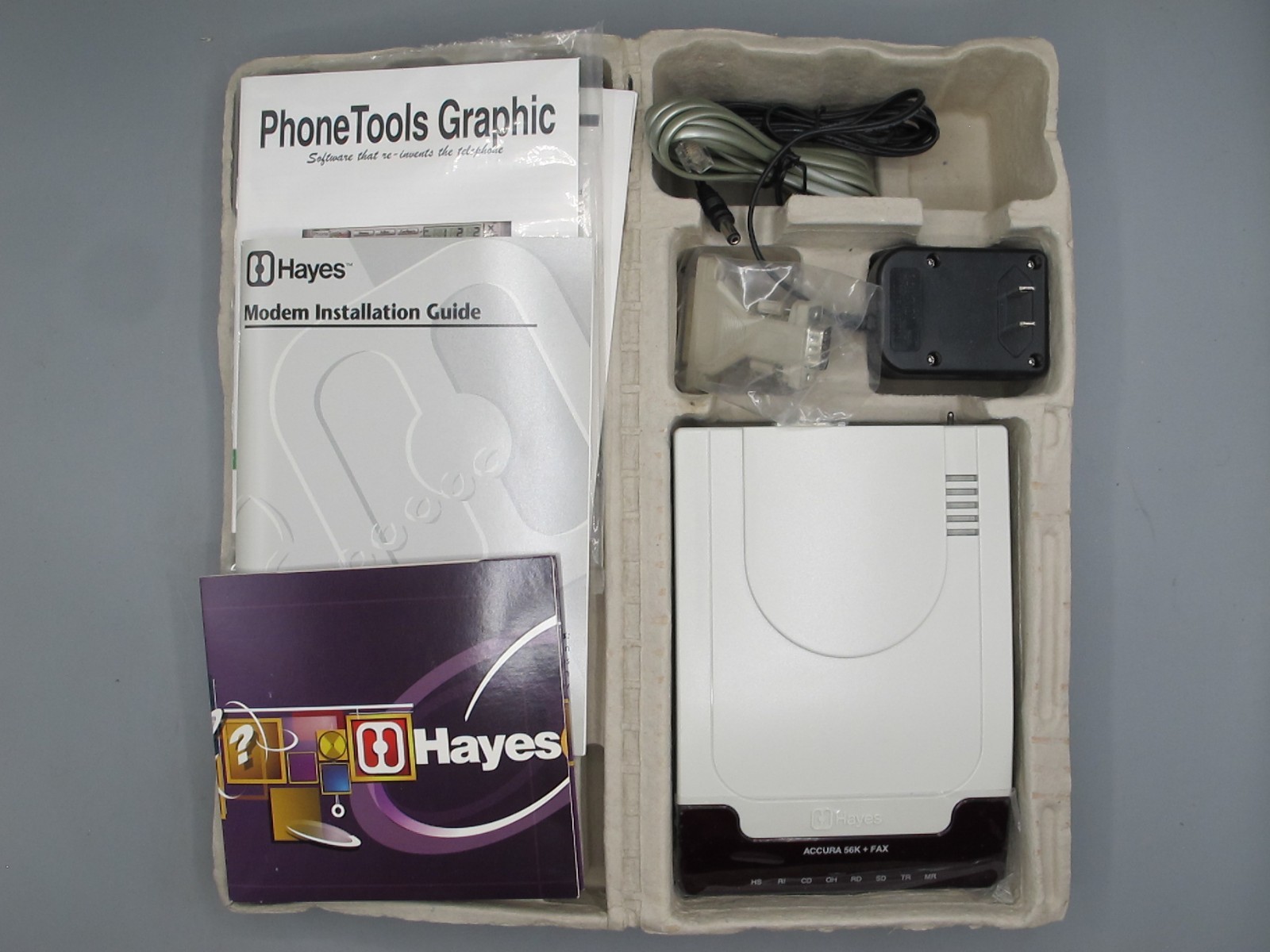 Vintage New Open Box Hayes Accura 56K V.90 External Computer PC Fax 4703US Modem