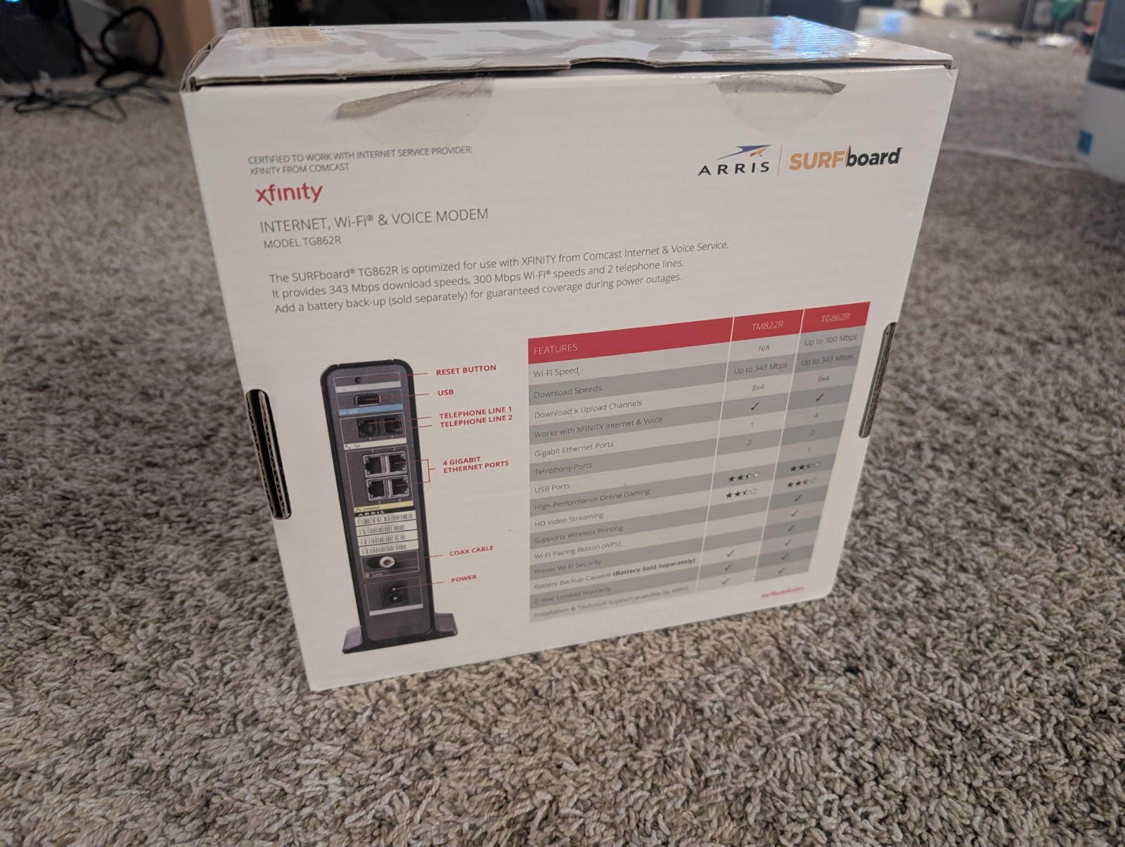 Xfinity Modem Router ARRIS SURFboard TG862R DOCSIS 3.0 Retail Version
