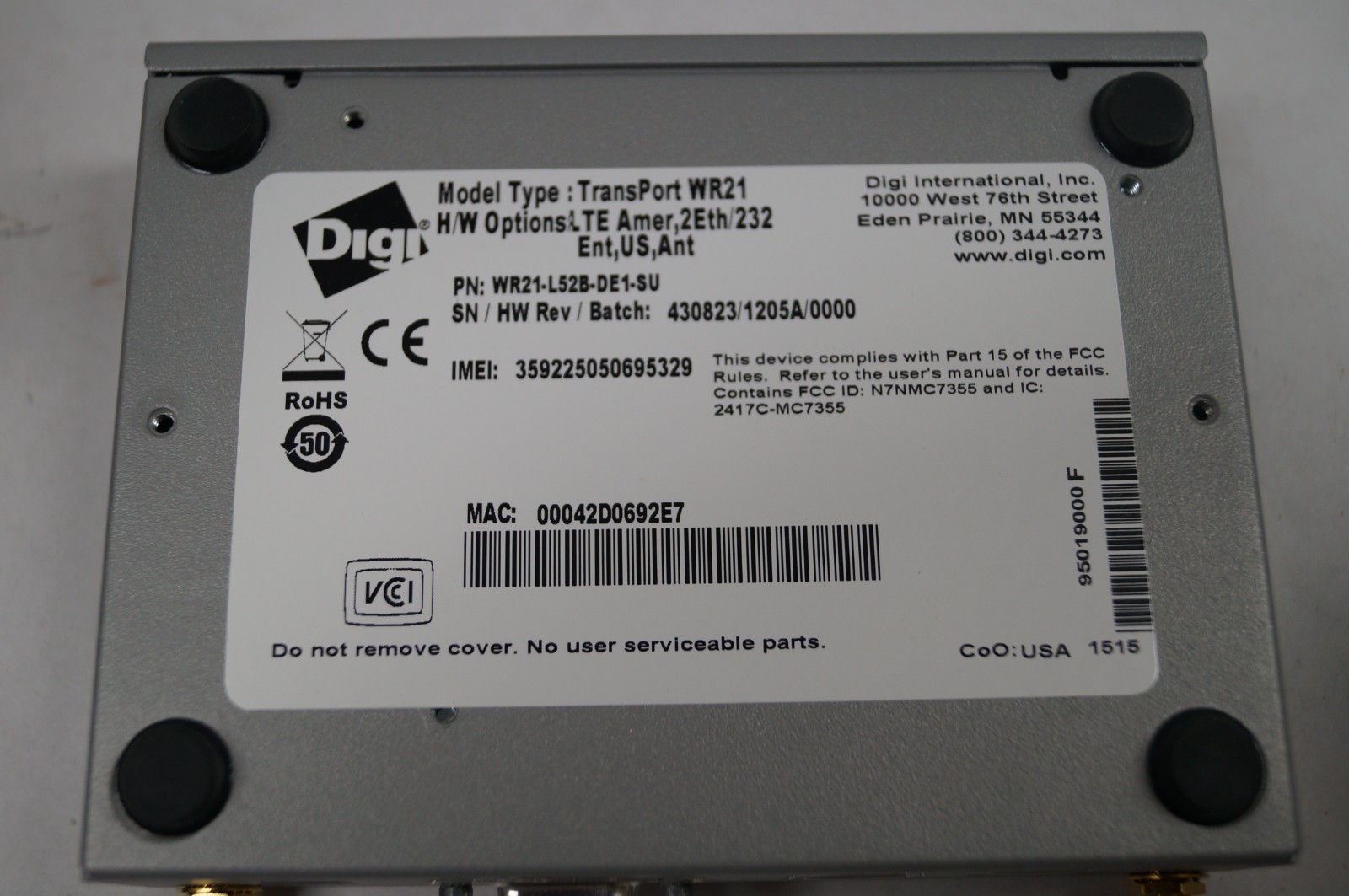 DIGI TransPort WR21 WR21-L52B-DE1-SU Cellular Router Original Box WORKING D332