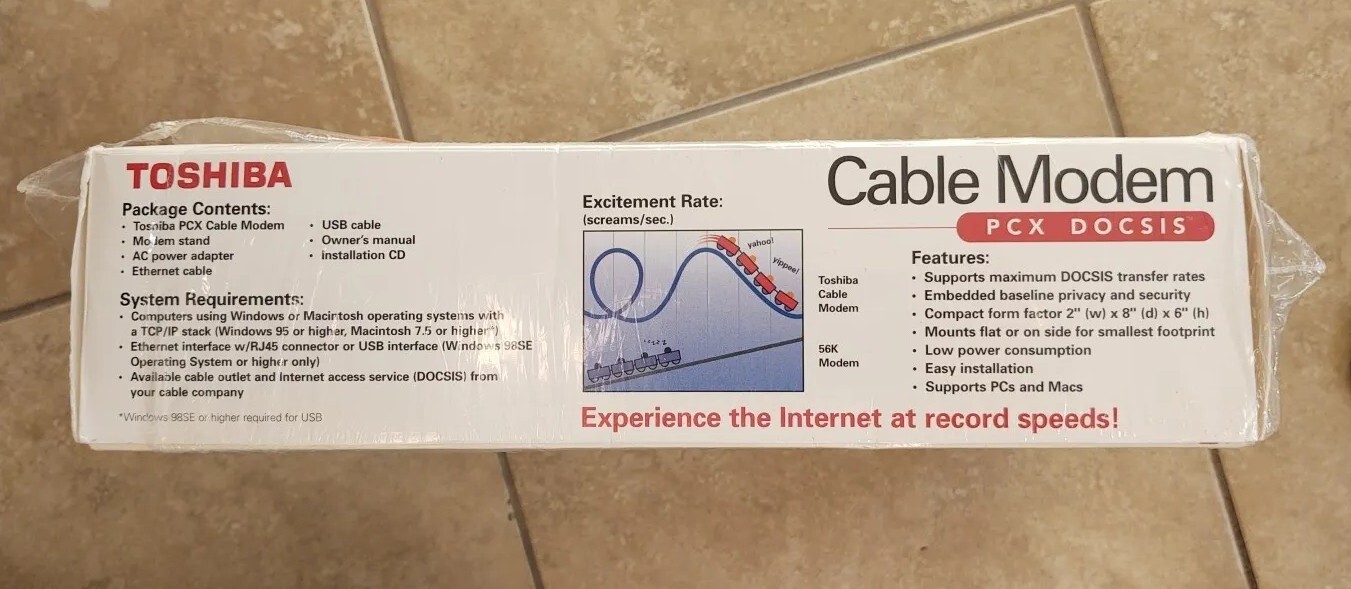 TOSHIBA CABLE MODEM PCX DOCSIS Model: PCX2200 USB/Ethernet PC Or Mac In Orig Box