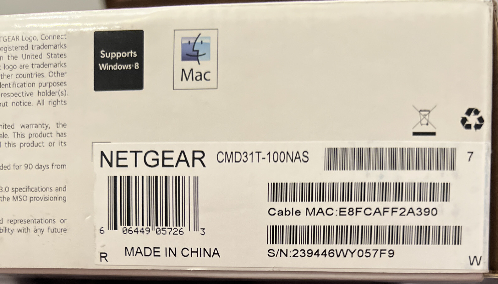 NETGEAR CMD31T-100NAS 153.6 Mbps