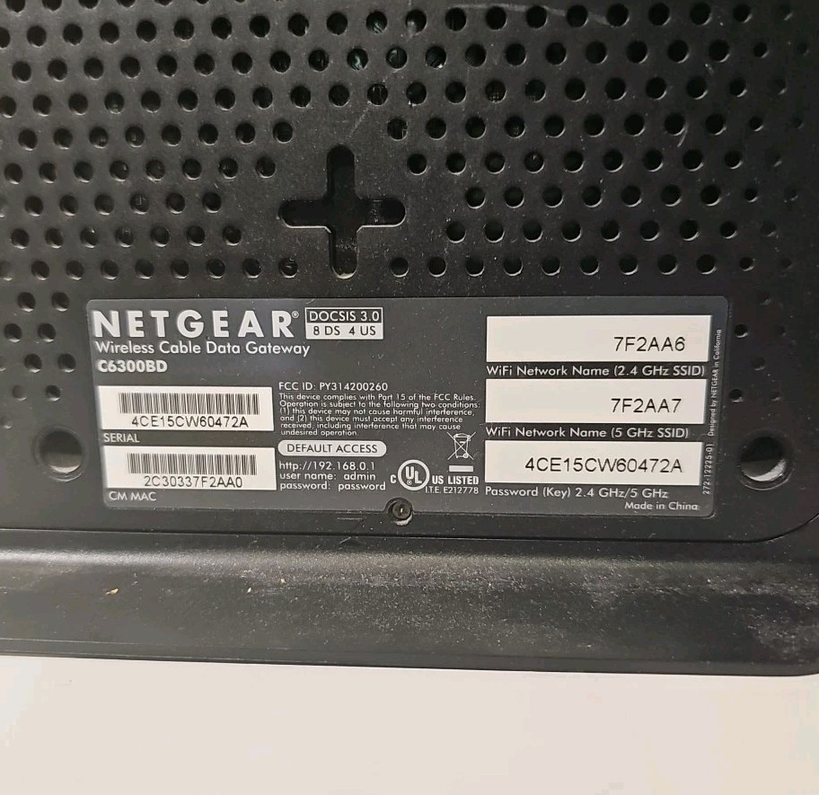 Netgear C6300BD AC1900 Docsis 3.0 Cable Modem / Wireless Router