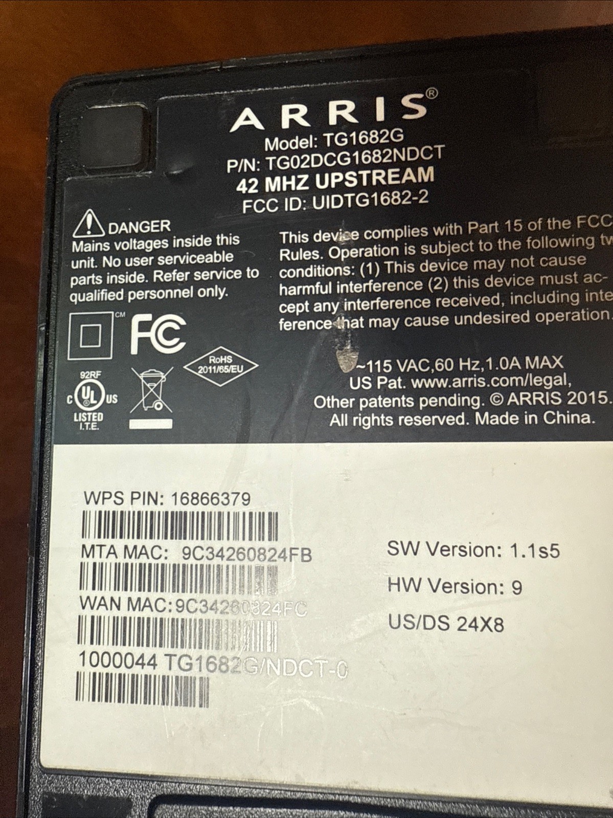 Xfinity Arris TG1682G Modem Router