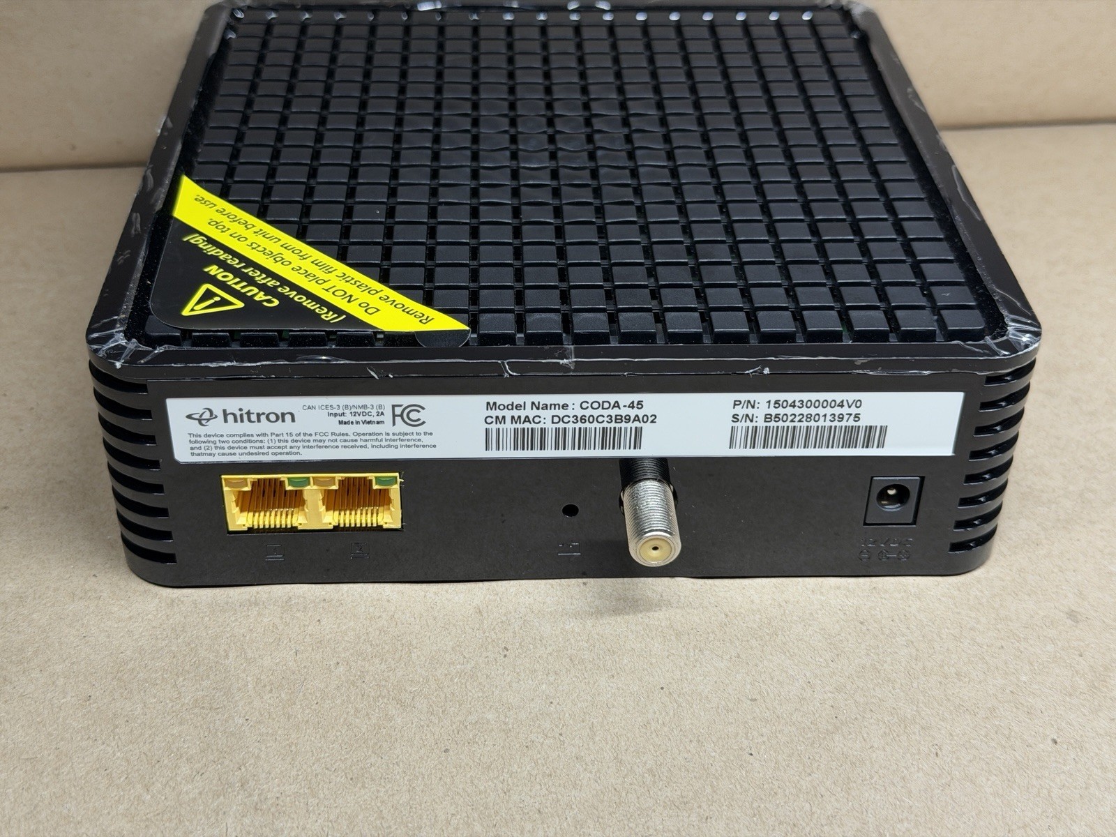 Hitron CODA-45 DOCSIS 3.1 Cable Modem 2-Port Ethernet Router *No Power Adapter*