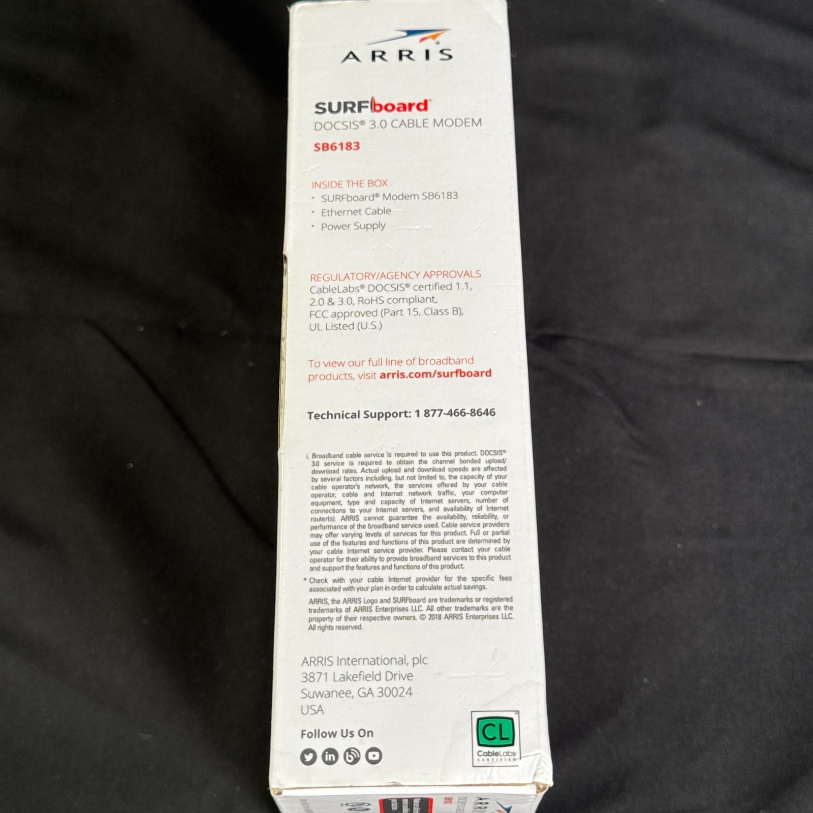 ARRIS SURFboard SB6183 DOCSIS 3.0 Cable Modem 16×4 686Mbps Gigabit Tested White