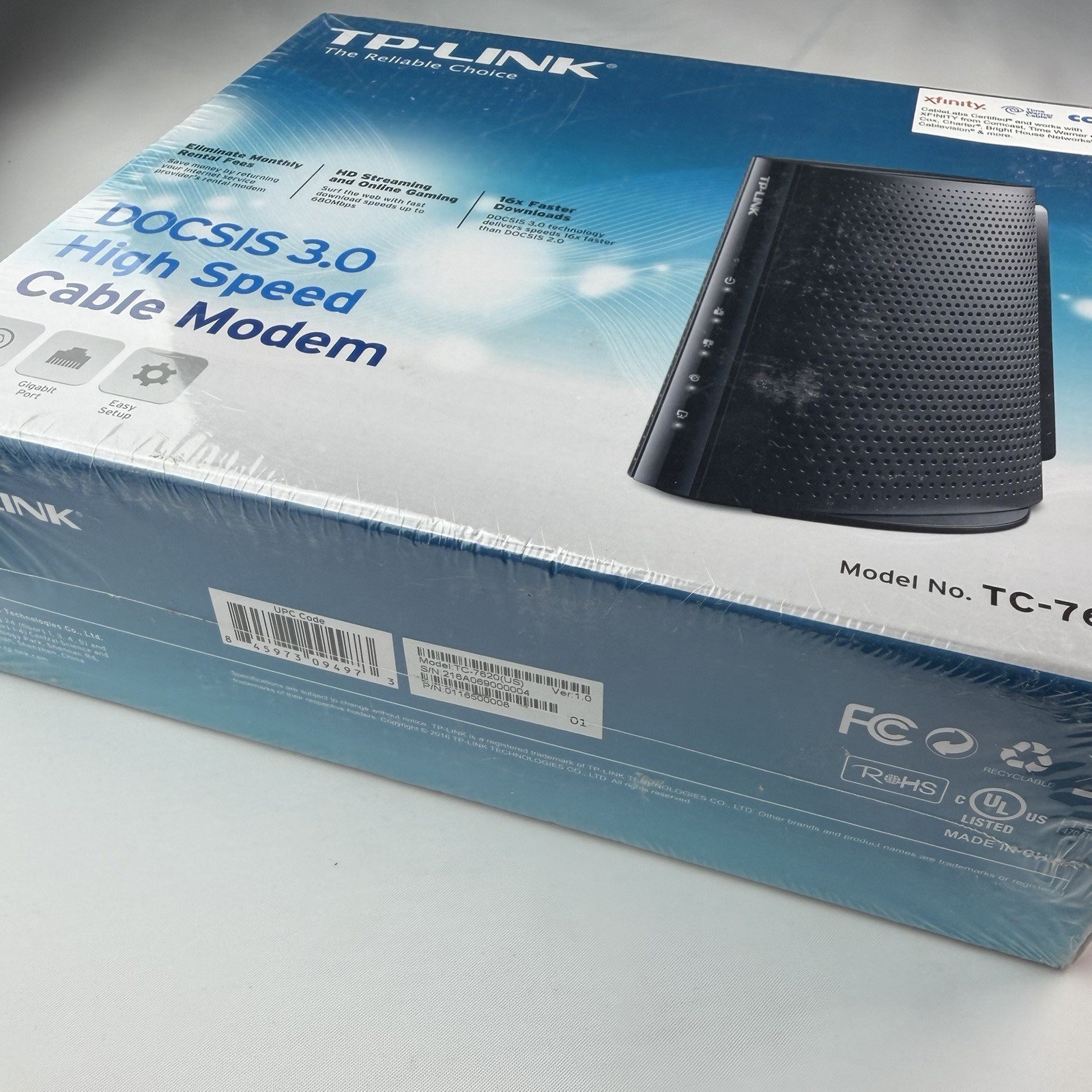 TP-Link TC-7610 DOCSIS 3.0 Cable Modem New Sealed Xfinity Comcast Time Warner