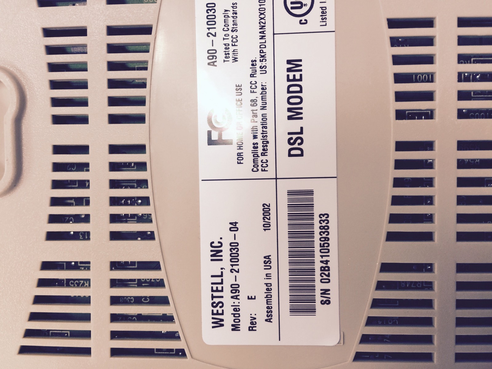 Westell WireSpeed DSL Modem Model A90-210030-04