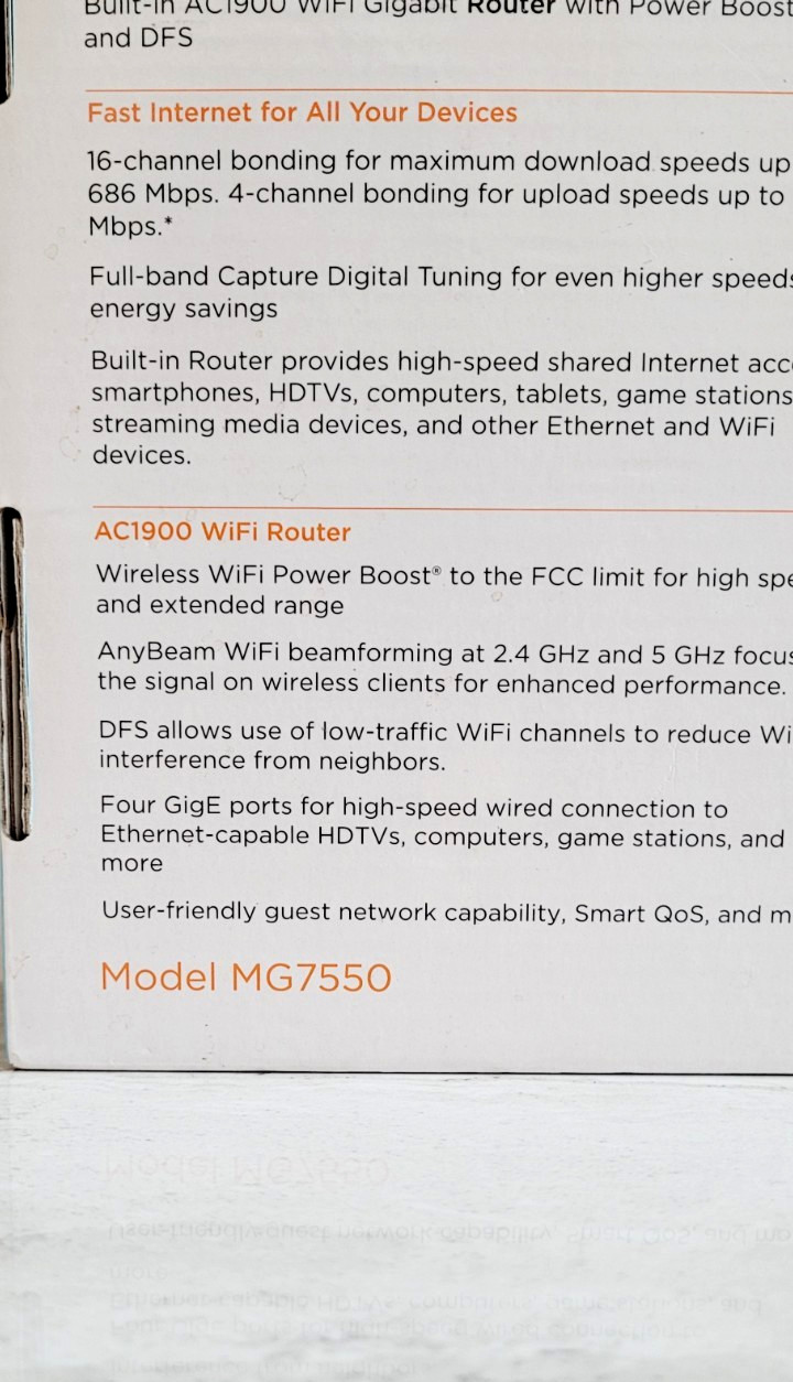 Motorola MG7550 16×4 High Speed ​​Cable Modem Plus AC1900 WiFi Router