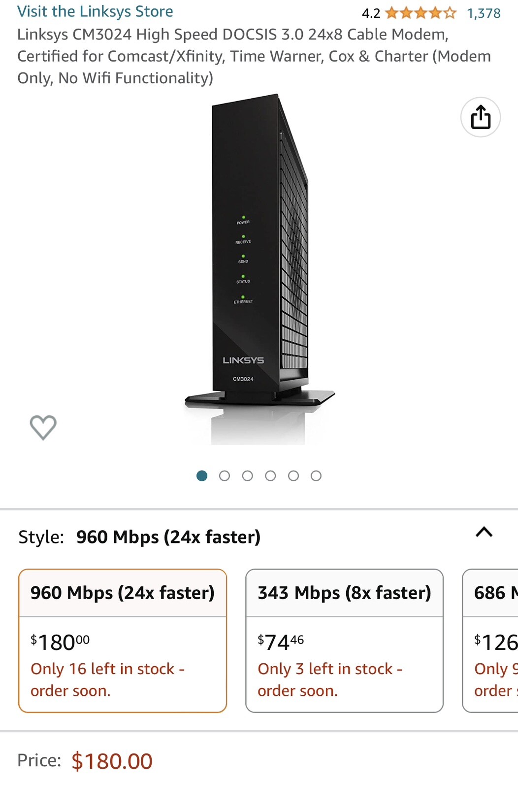 Linksys ‎Modem – Model #CM3024