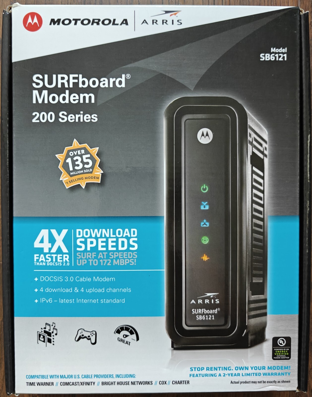 ARRIS MOTOROLA SB6121 – 575319-019-00 SURFboard Docsis 3.0 Cable Modem 172 Mbps
