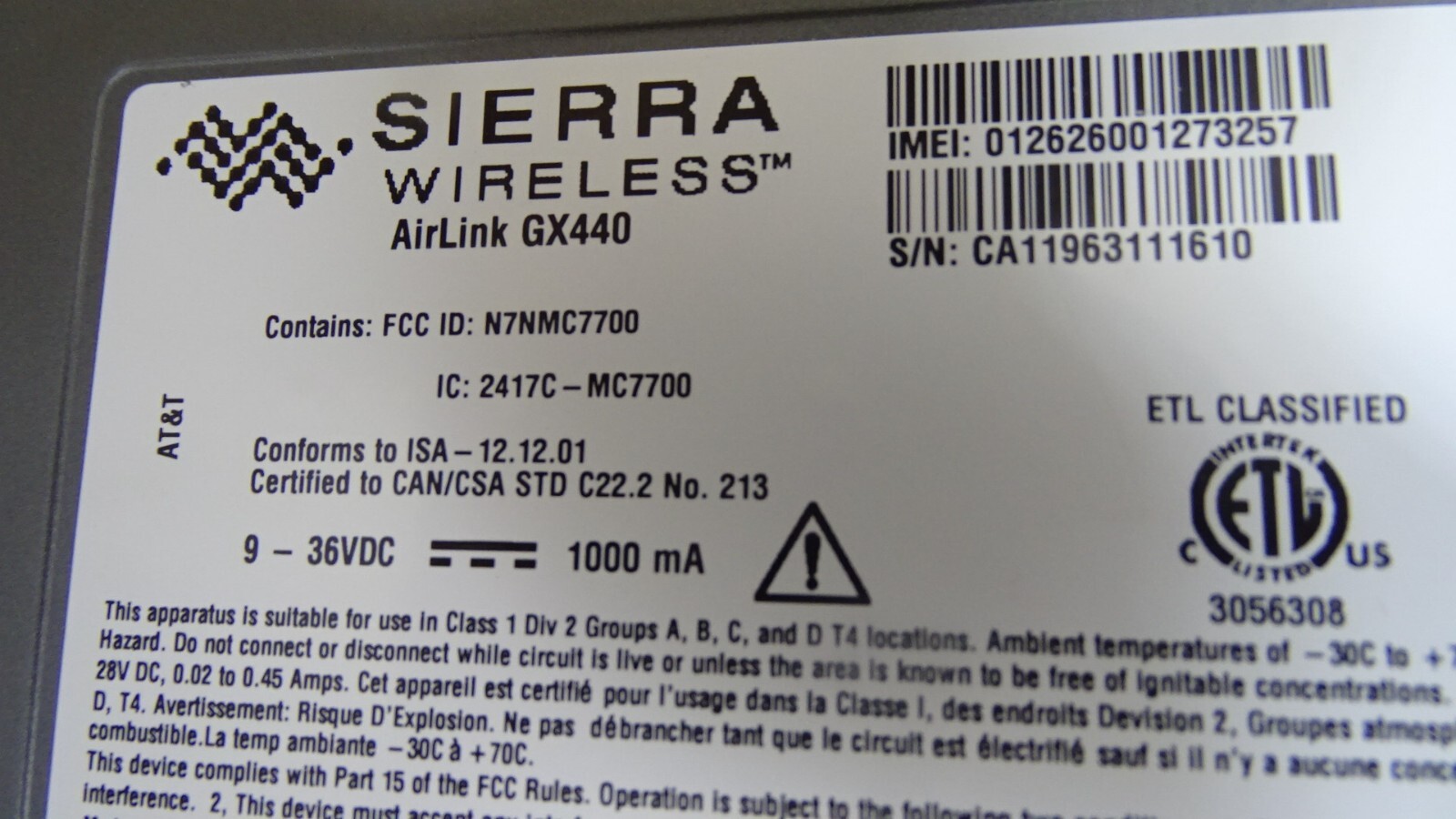 Sierra Wireless AirLink GX440 – Wireless Cellular Modem AT&T
