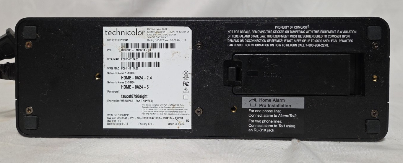 Xfinity DPC3941T DOCSIS 3.0 Dual Band WiFi XB3 Device Type Voice Gateway Router