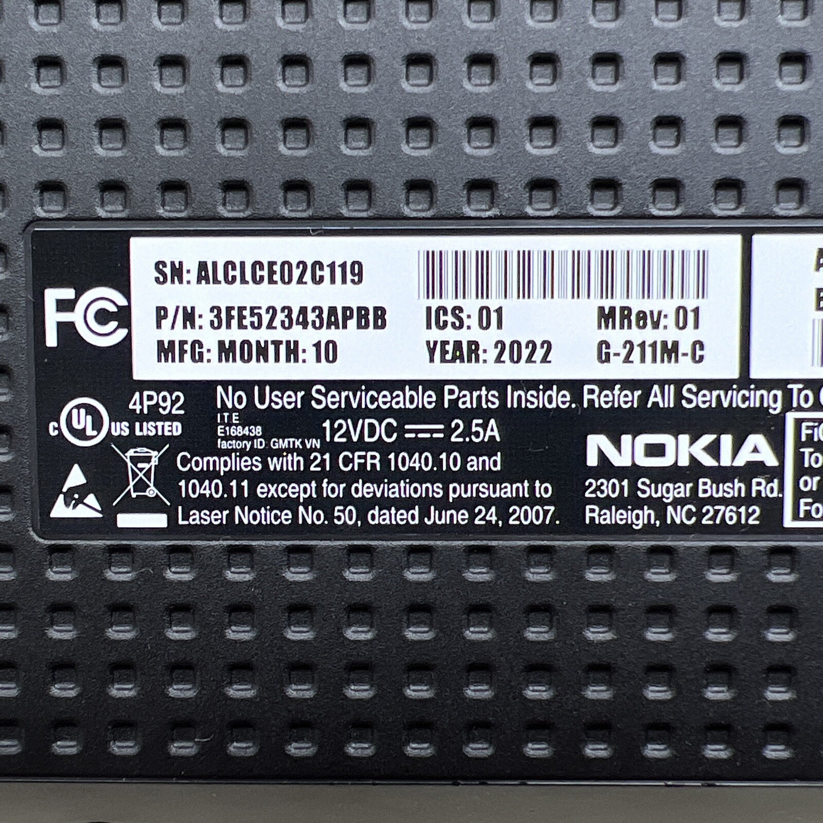 Verizon FIOS Optical Network Terminal G-211M-C Modem & Power Supply