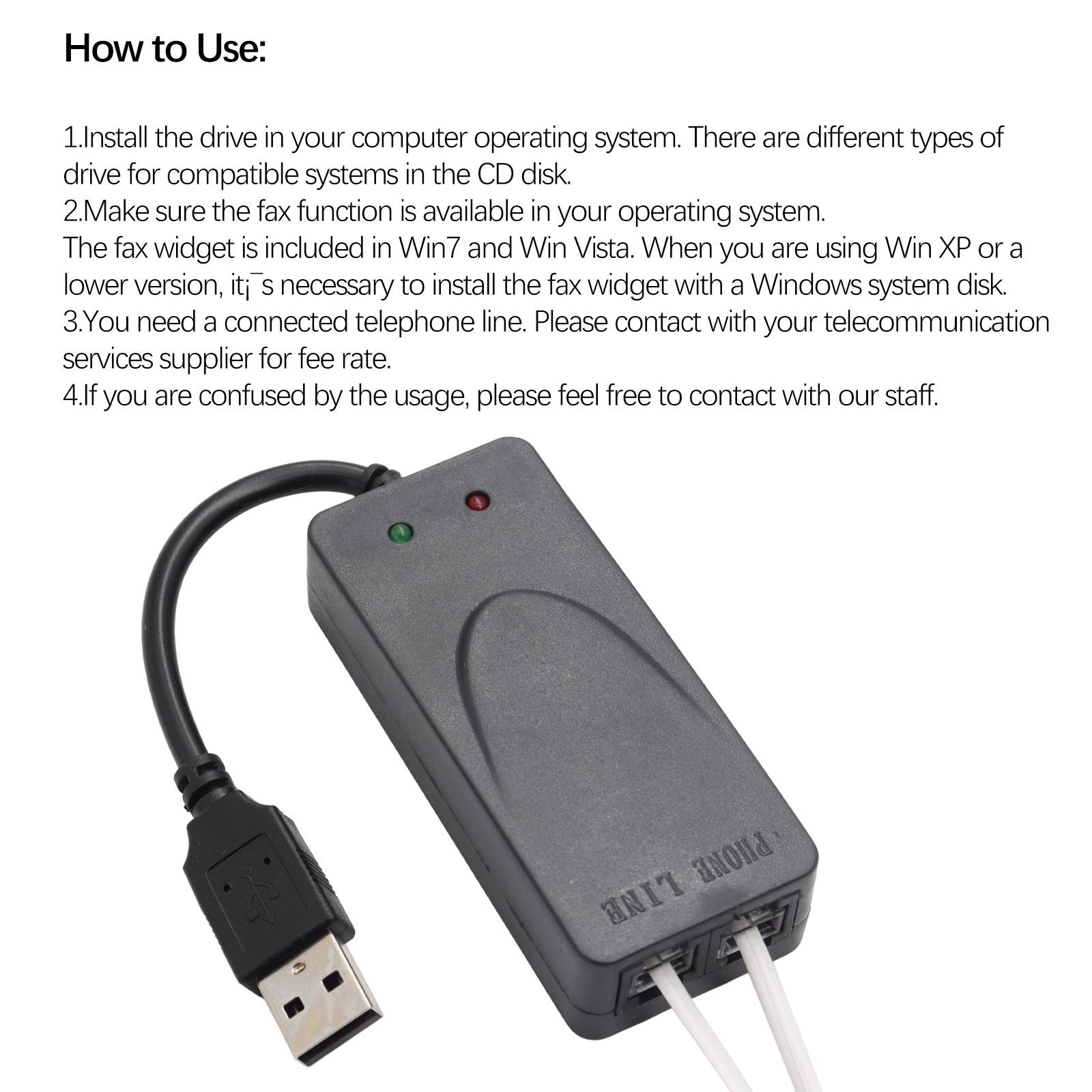 USB 56K V.92 Fax Modem External Data Dial-Up Internet Caller ID Plug & Play