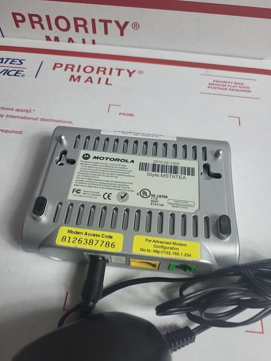 Motorola MSTATEA DSL modem With Power Supply