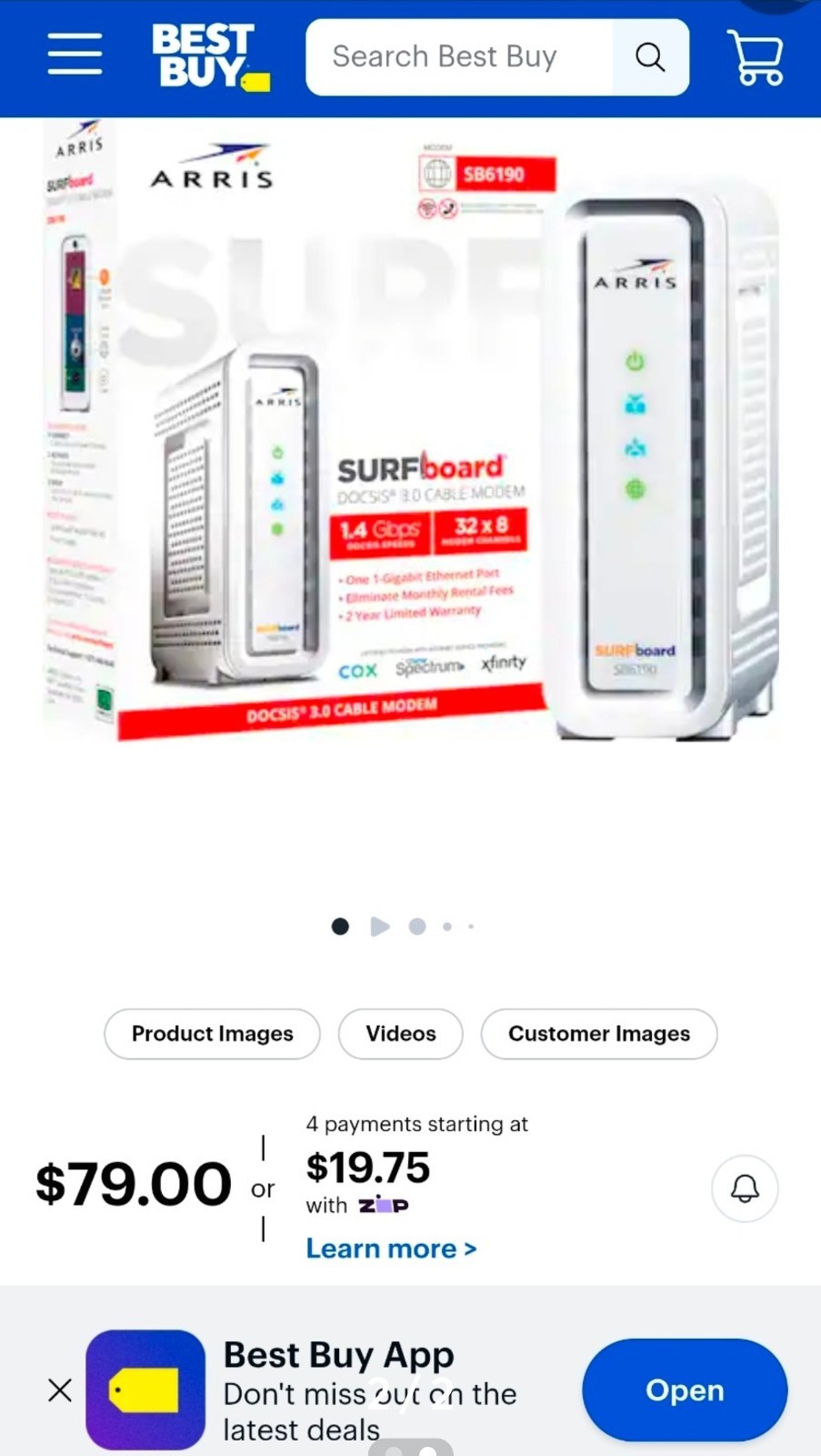 ARRIS Surfboard SB6190-RB DOCSIS 3.0 Cable Modem, White )