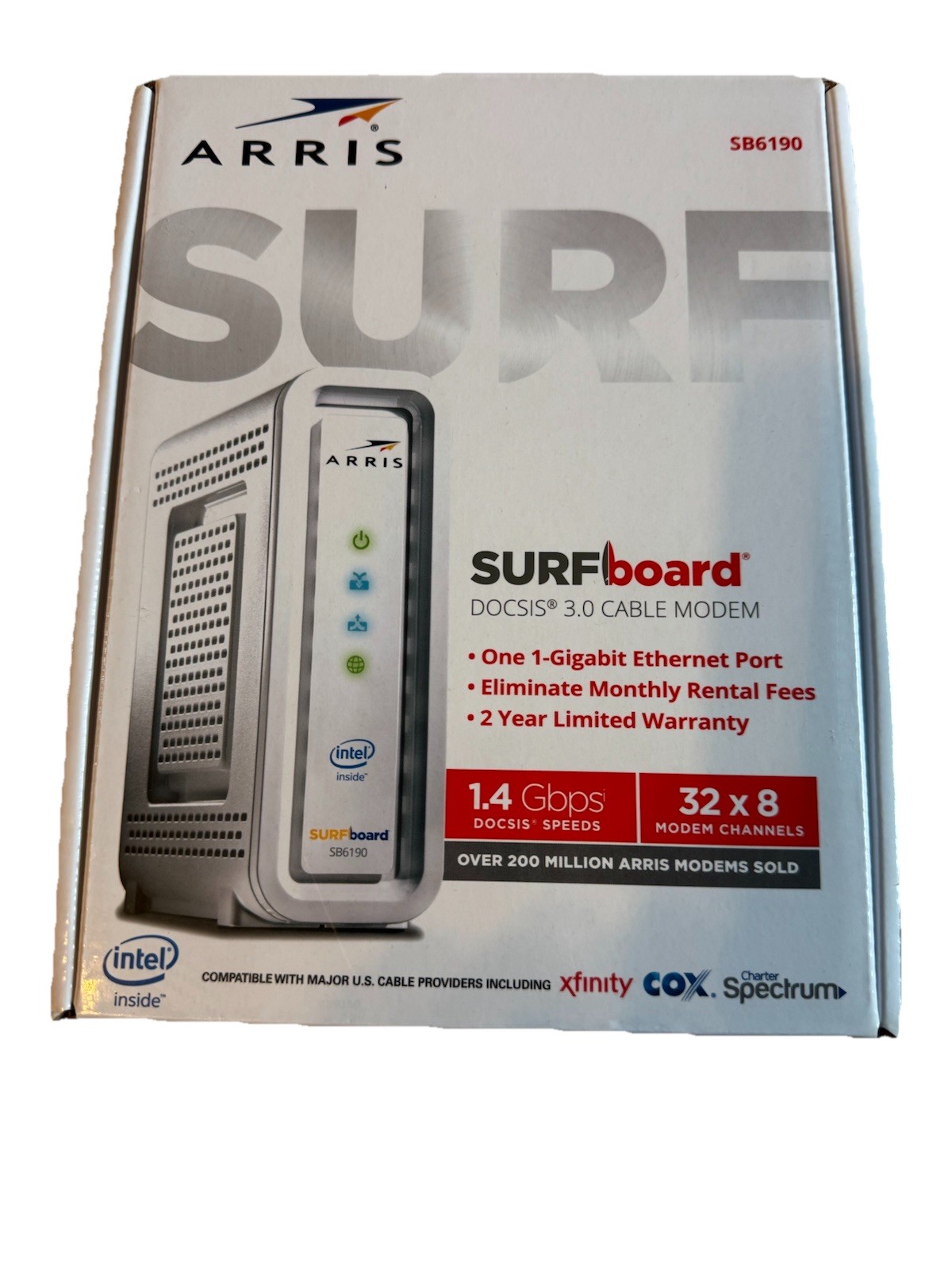 ARRIS SURFboard DOCSIS 3.0 Cable Modem – SB6190 With Yellow Ethernet Cable